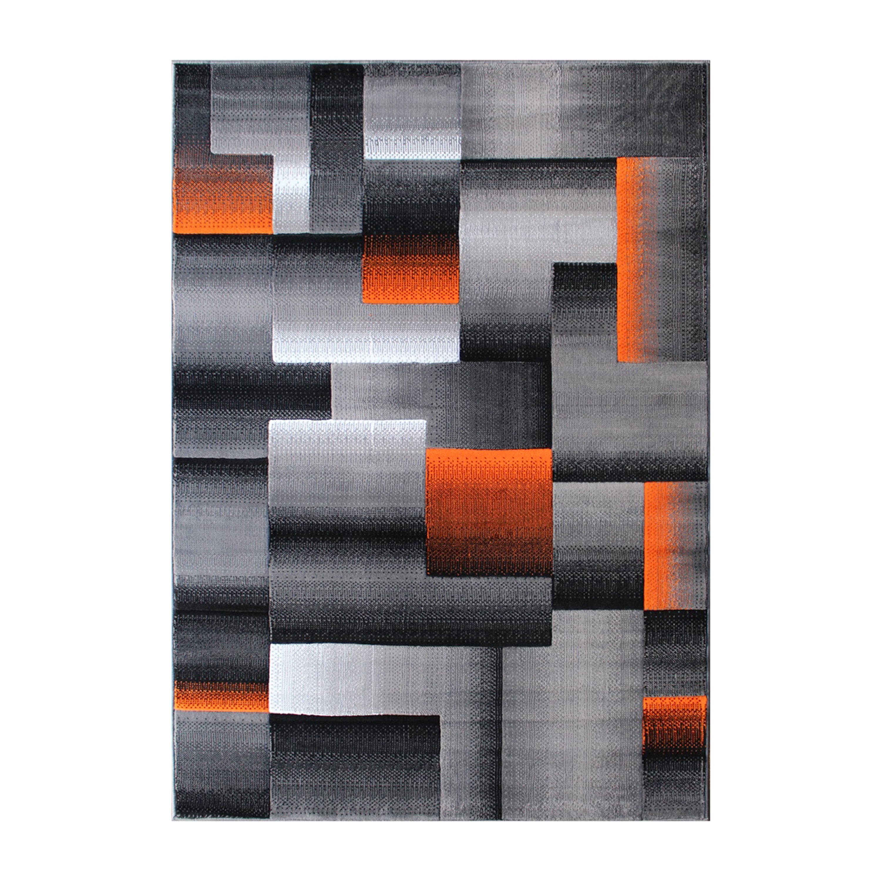 Elio Collection 6' x 9' Orange Color Blocked Area Rug - Olefin Rug with Jute Backing - Entryway, Living Room, or Bedroom