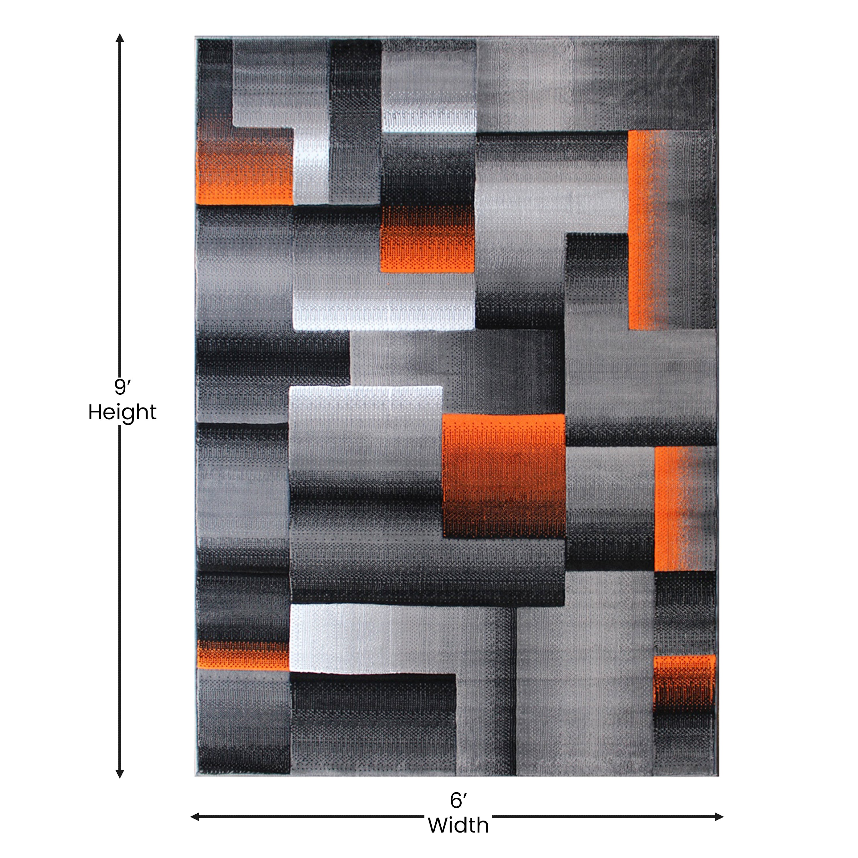 Elio Collection 6' x 9' Orange Color Blocked Area Rug - Olefin Rug with Jute Backing - Entryway, Living Room, or Bedroom