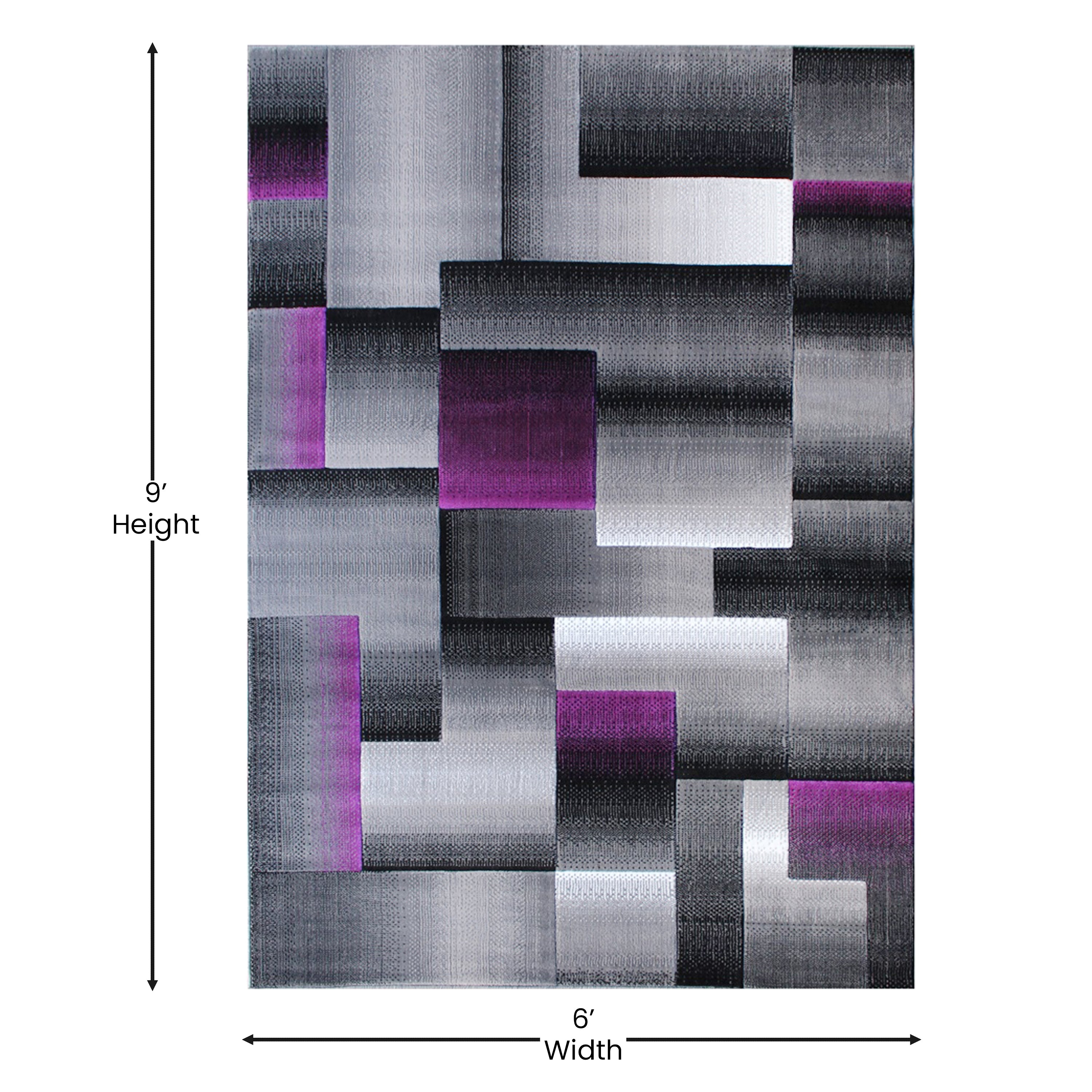 Elio Collection 6' x 9' Purple Color Blocked Area Rug - Olefin Rug with Jute Backing - Entryway, Living Room, or Bedroom