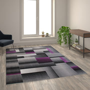 Elio Collection 6' x 9' Purple Color Blocked Area Rug - Olefin Rug with Jute Backing - Entryway, Living Room, or Bedroom
