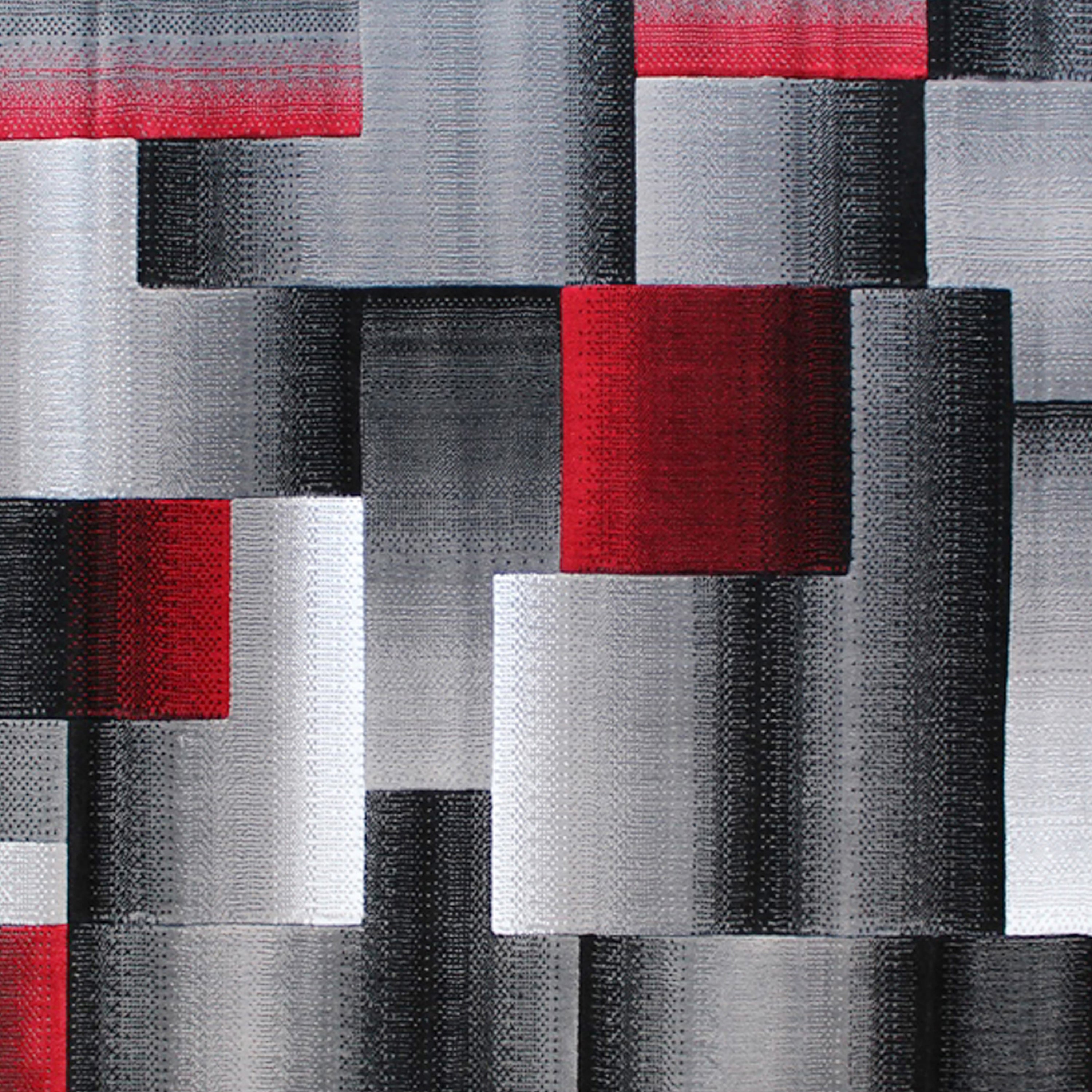 Elio Collection 6' x 9' Red Color Blocked Area Rug - Olefin Rug with Jute Backing - Entryway, Living Room, or Bedroom