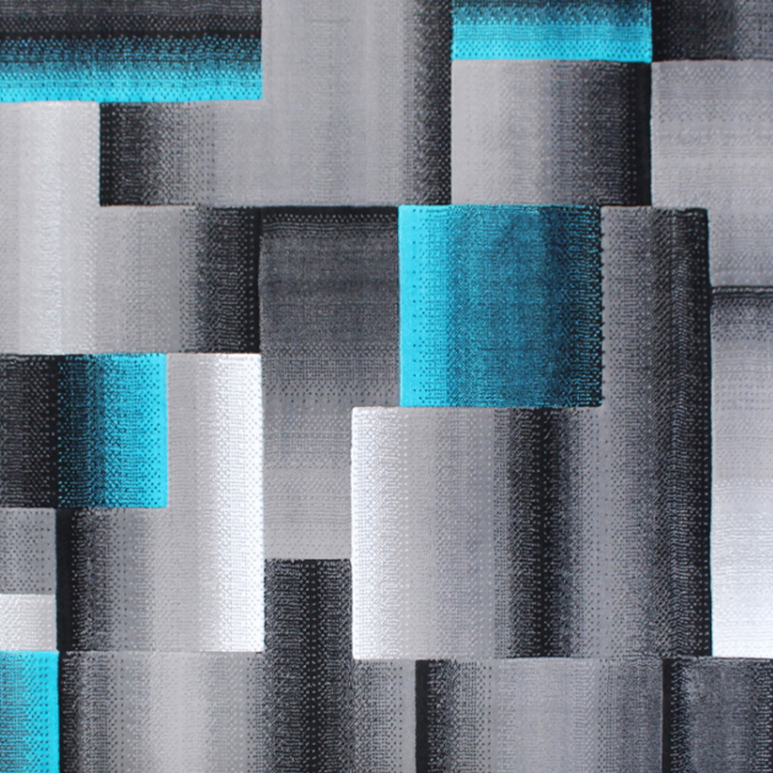 Elio Collection 6' x 9' Turquoise Color Blocked Area Rug - Olefin Rug with Jute Backing - Entryway, Living Room, or Bedroom