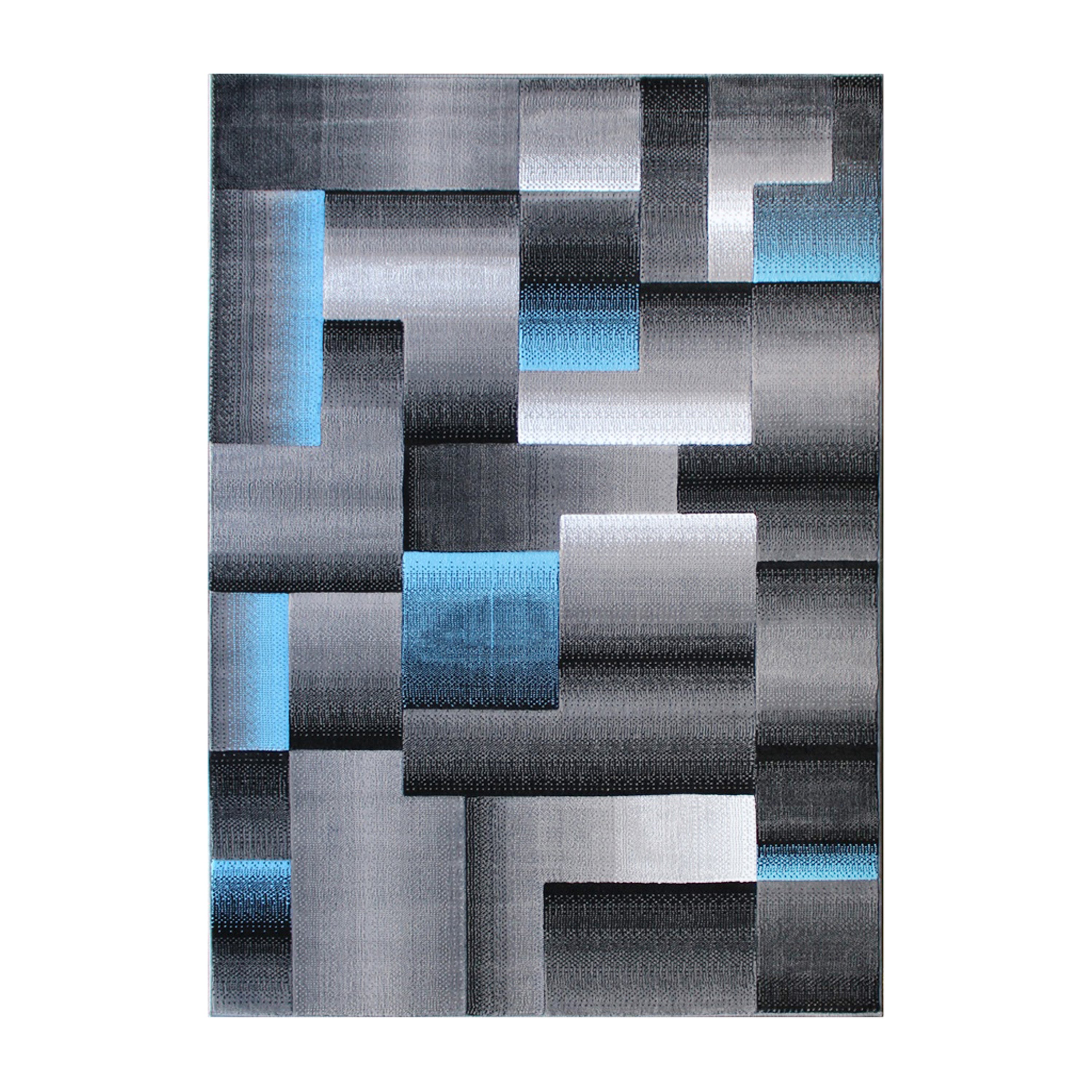 Elio Collection 8' x 10' Blue Color Blocked Area Rug - Olefin Rug with Jute Backing - Entryway, Living Room, or Bedroom