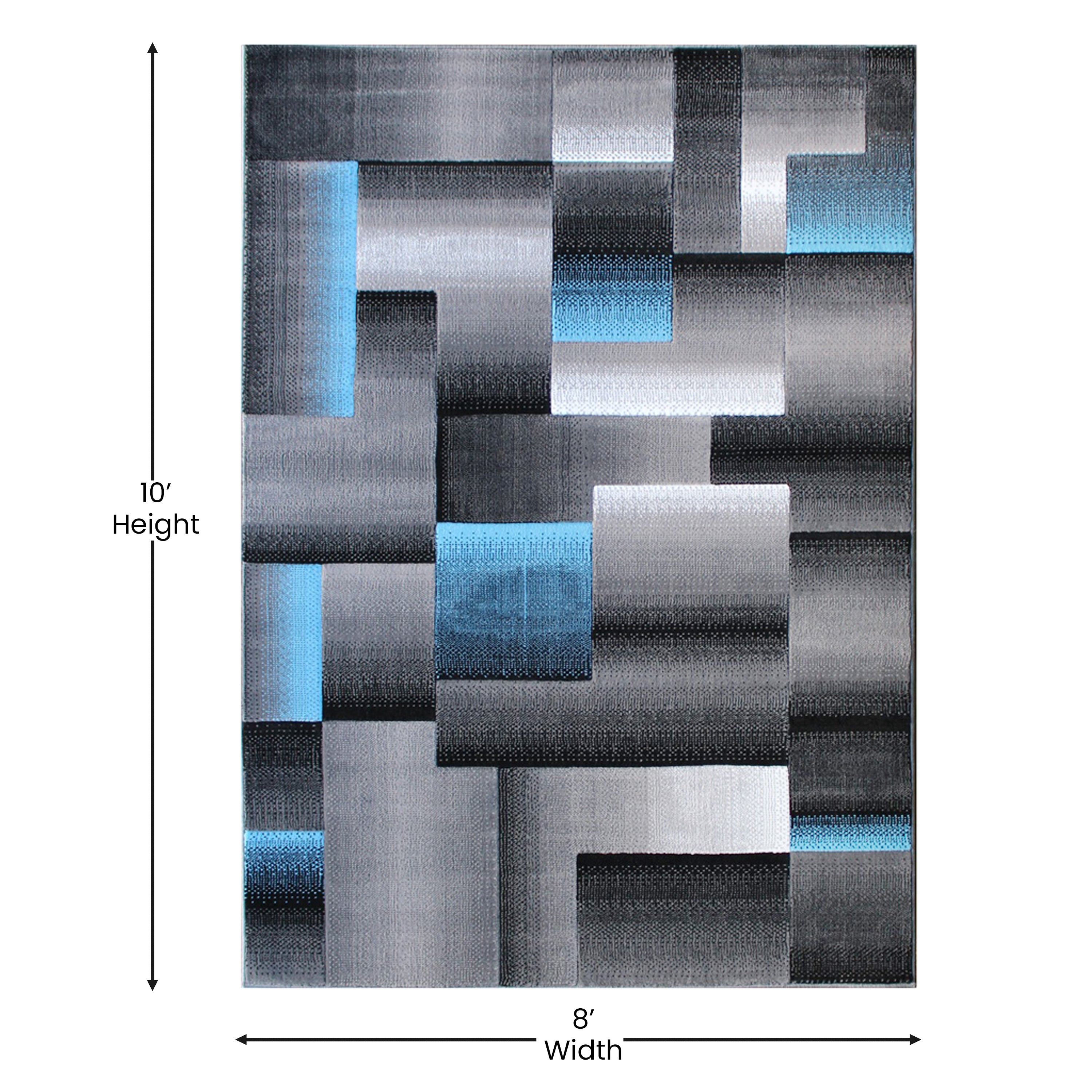 Elio Collection 8' x 10' Blue Color Blocked Area Rug - Olefin Rug with Jute Backing - Entryway, Living Room, or Bedroom