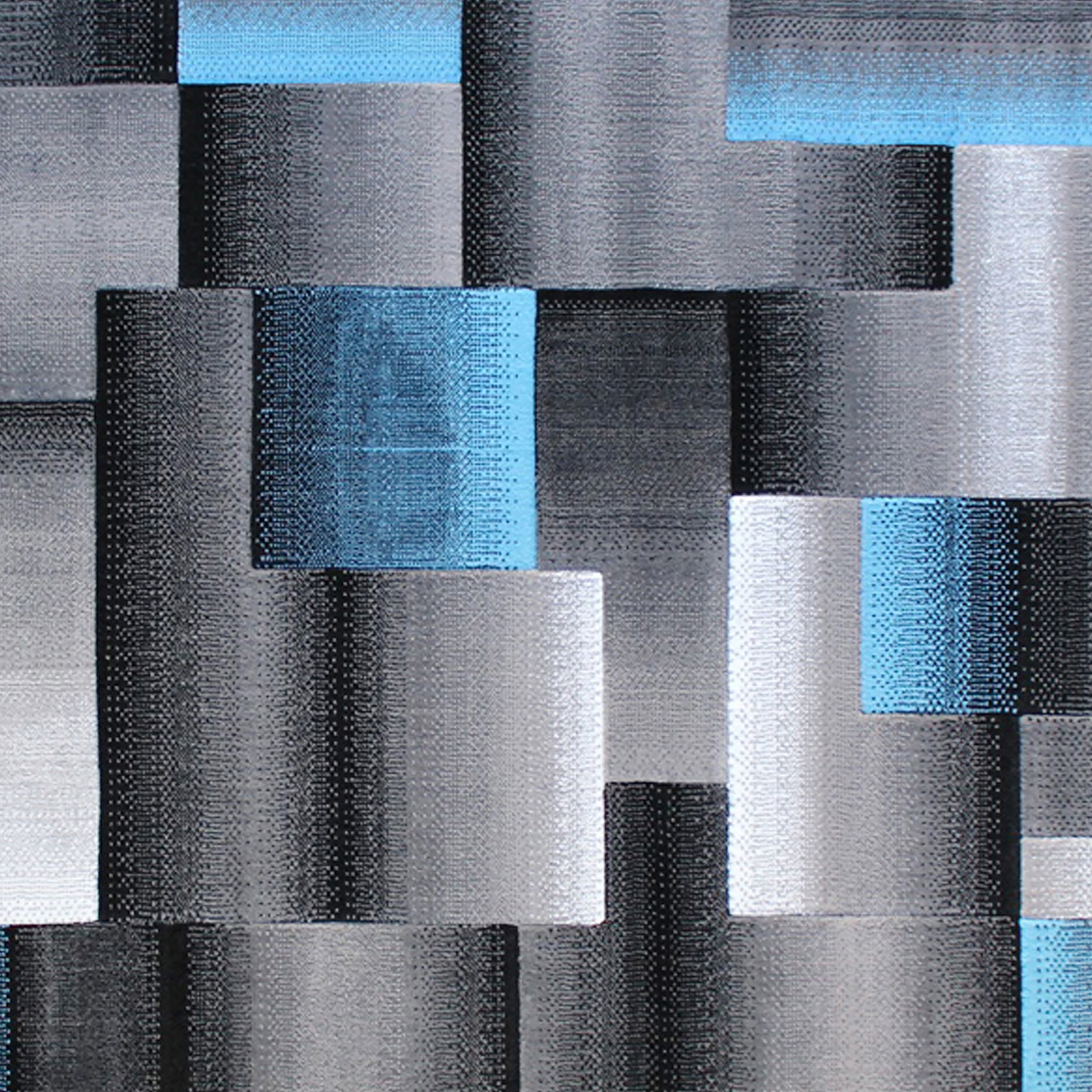 Elio Collection 8' x 10' Blue Color Blocked Area Rug - Olefin Rug with Jute Backing - Entryway, Living Room, or Bedroom