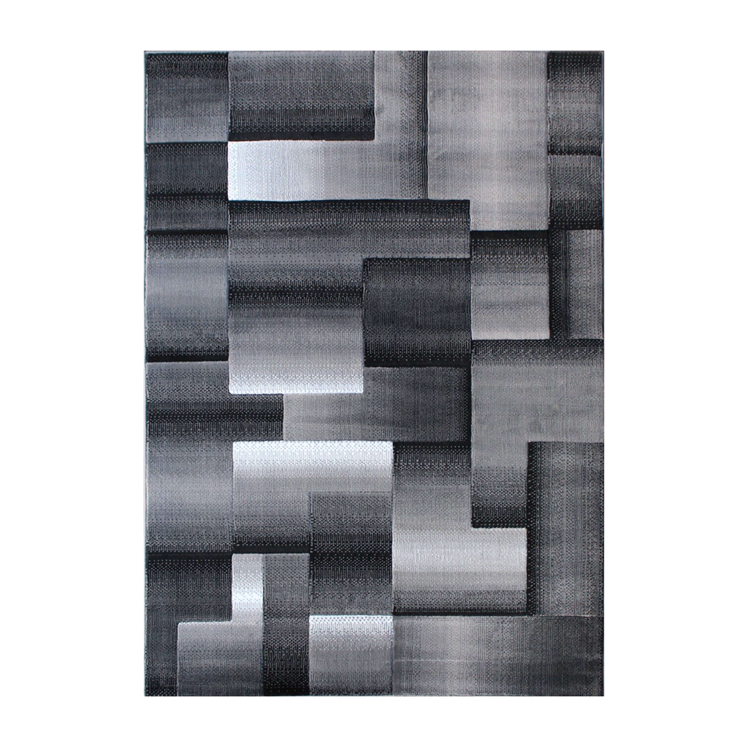 Elio Collection 8' x 10' Gray Color Blocked Area Rug - Olefin Rug with Jute Backing - Entryway, Living Room, or Bedroom