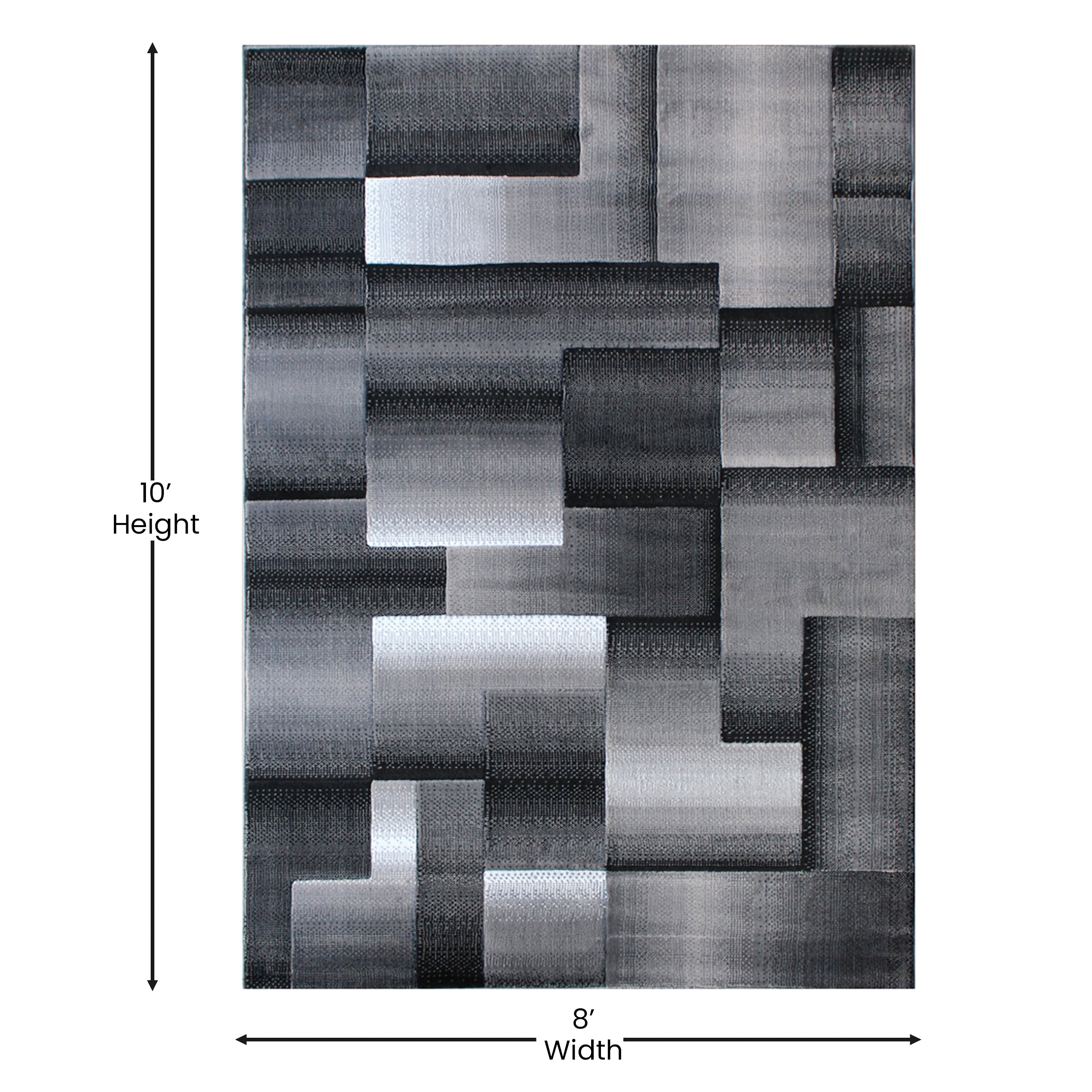 Elio Collection 8' x 10' Gray Color Blocked Area Rug - Olefin Rug with Jute Backing - Entryway, Living Room, or Bedroom