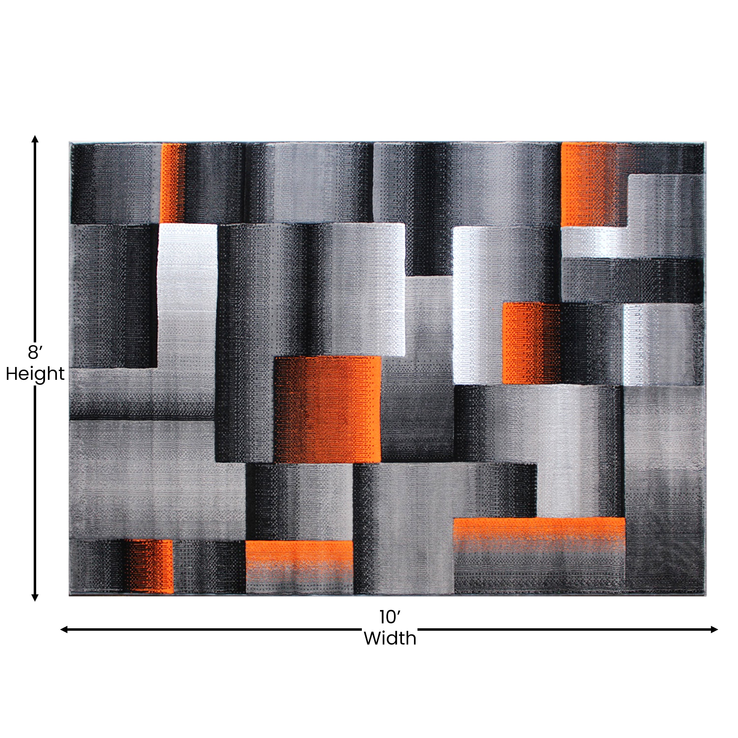 Elio Collection 8' x 10' Orange Color Blocked Area Rug - Olefin Rug with Jute Backing - Entryway, Living Room, or Bedroom