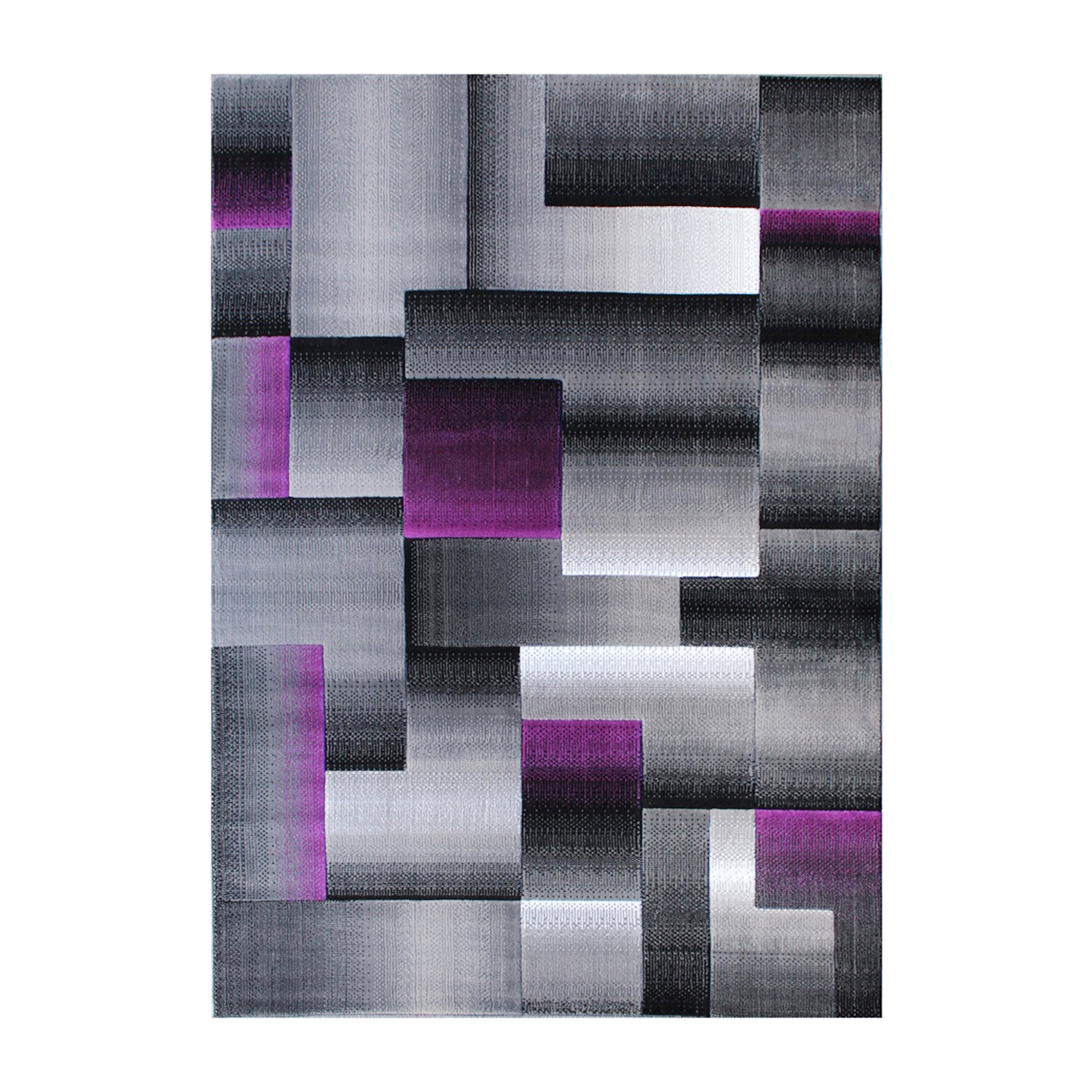 Elio Collection 8' x 10' Purple Color Blocked Area Rug - Olefin Rug with Jute Backing - Entryway, Living Room, or Bedroom
