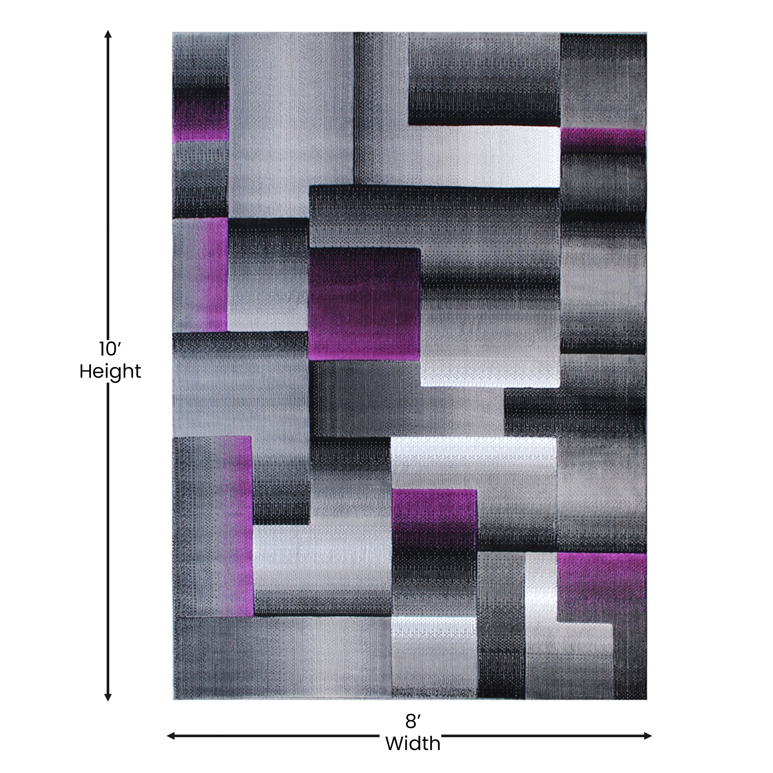 Elio Collection 8' x 10' Purple Color Blocked Area Rug - Olefin Rug with Jute Backing - Entryway, Living Room, or Bedroom