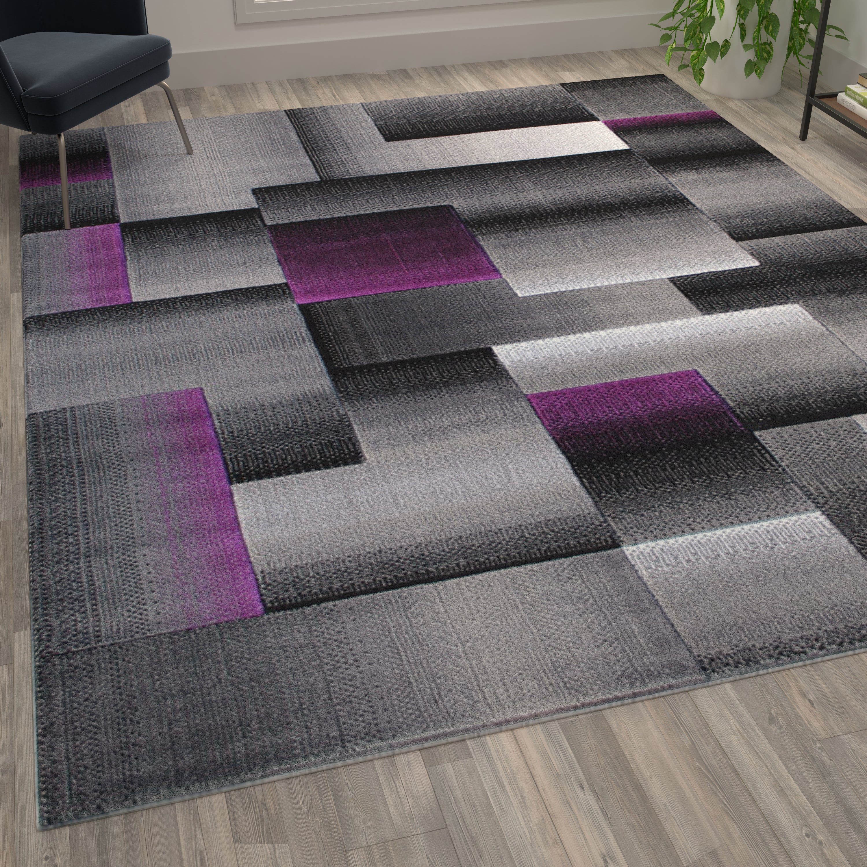Elio Collection 8' x 10' Purple Color Blocked Area Rug - Olefin Rug with Jute Backing - Entryway, Living Room, or Bedroom