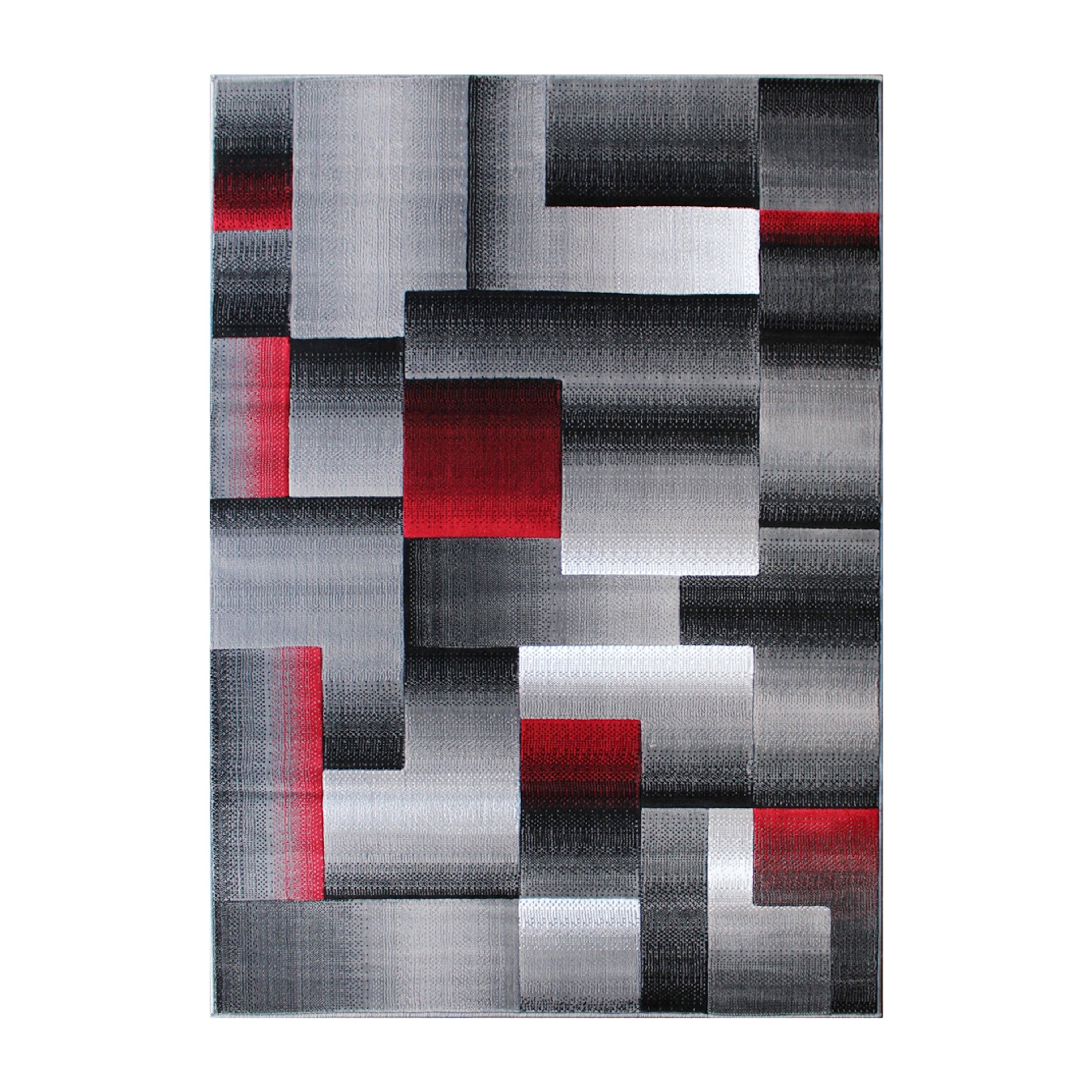 Elio Collection 8' x 10' Red Color Blocked Area Rug - Olefin Rug with Jute Backing - Entryway, Living Room, or Bedroom