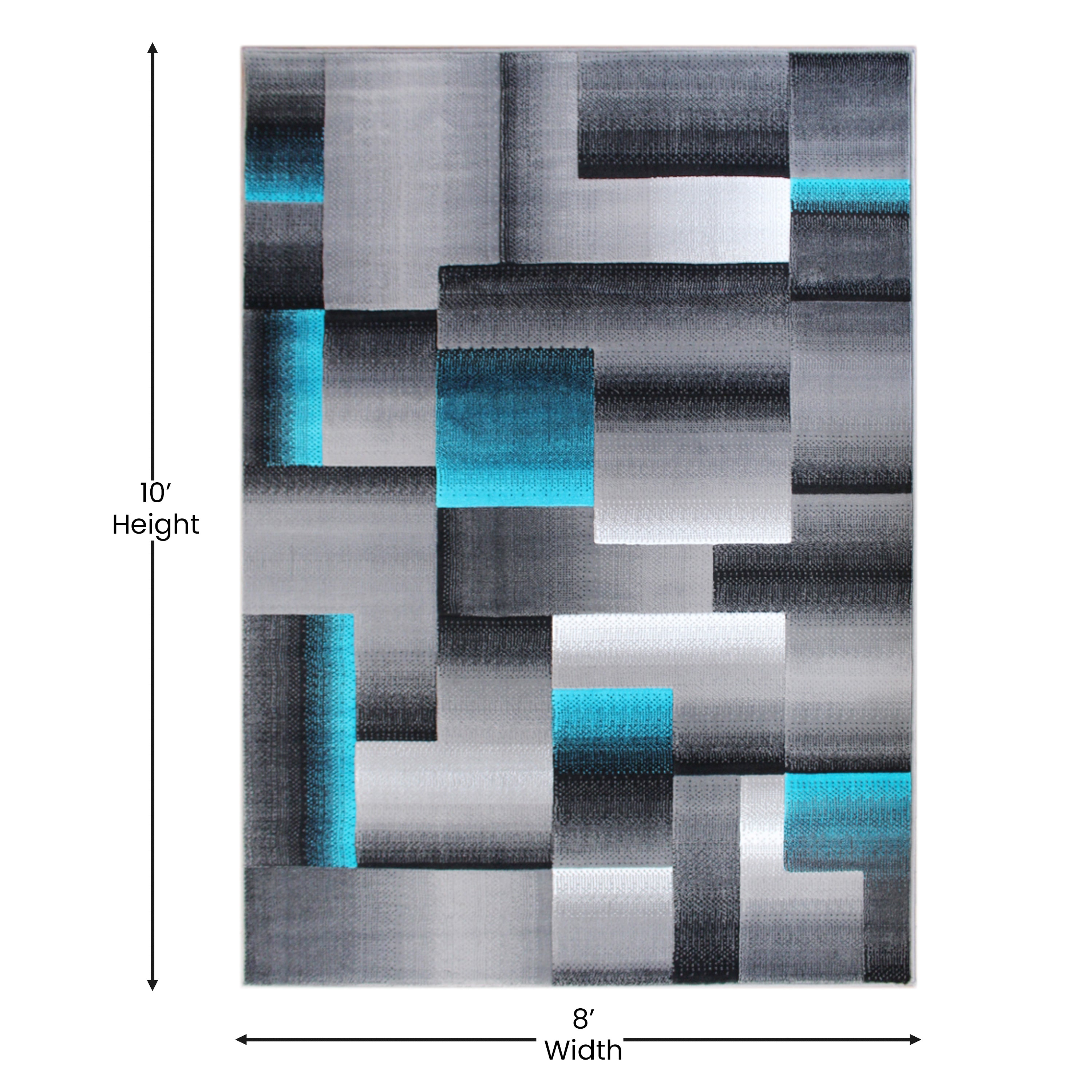 Elio Collection 8' x 10' Turquoise Color Blocked Area Rug - Olefin Rug with Jute Backing - Entryway, Living Room, or Bedroom