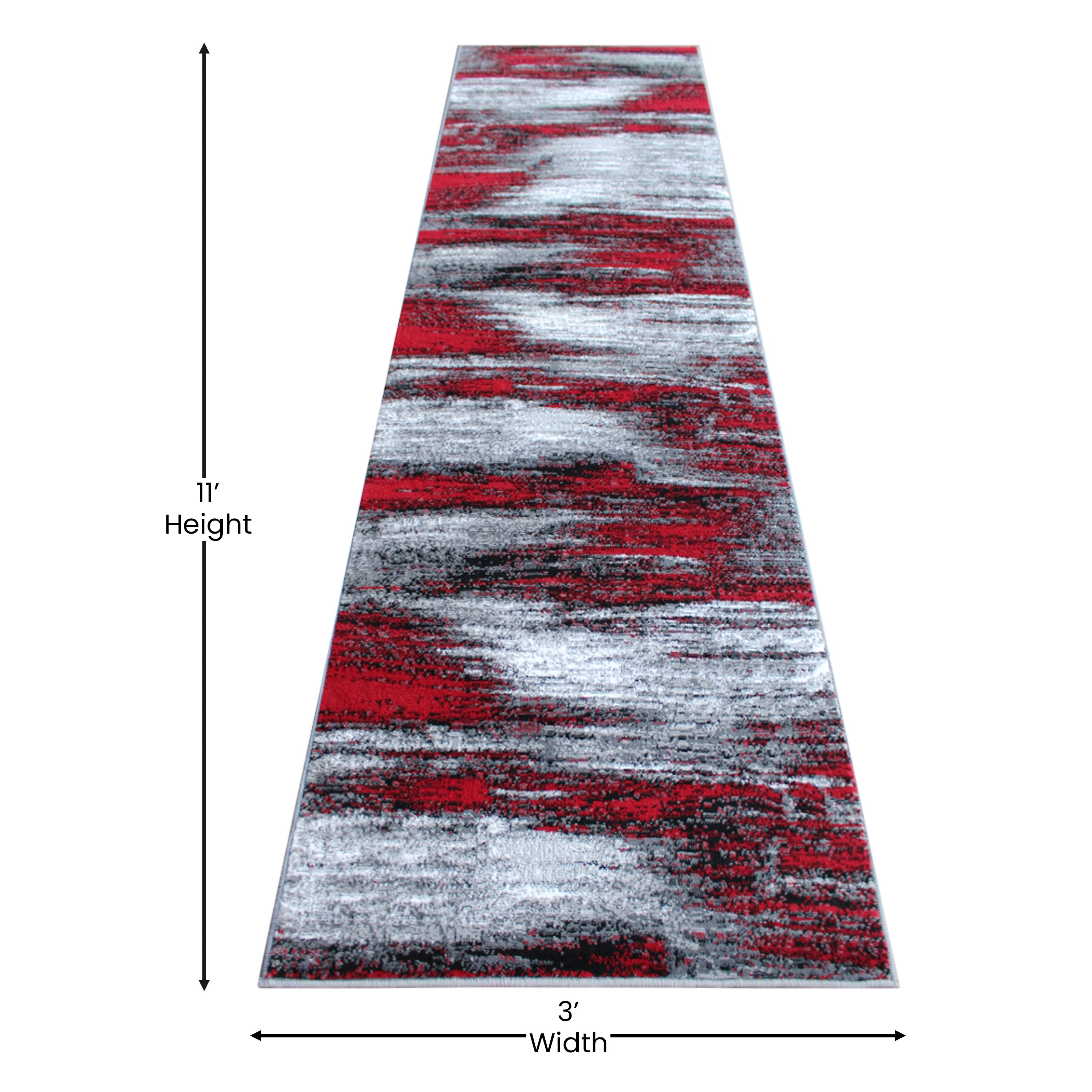Rylan Collection 2' x 10' Red Abstract Area Rug - Olefin Rug with Jute Backing for Hallway, Entryway, Bedroom, Living Room