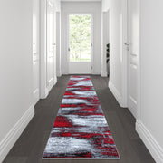 Rylan Collection 2' x 10' Red Abstract Area Rug - Olefin Rug with Jute Backing for Hallway, Entryway, Bedroom, Living Room
