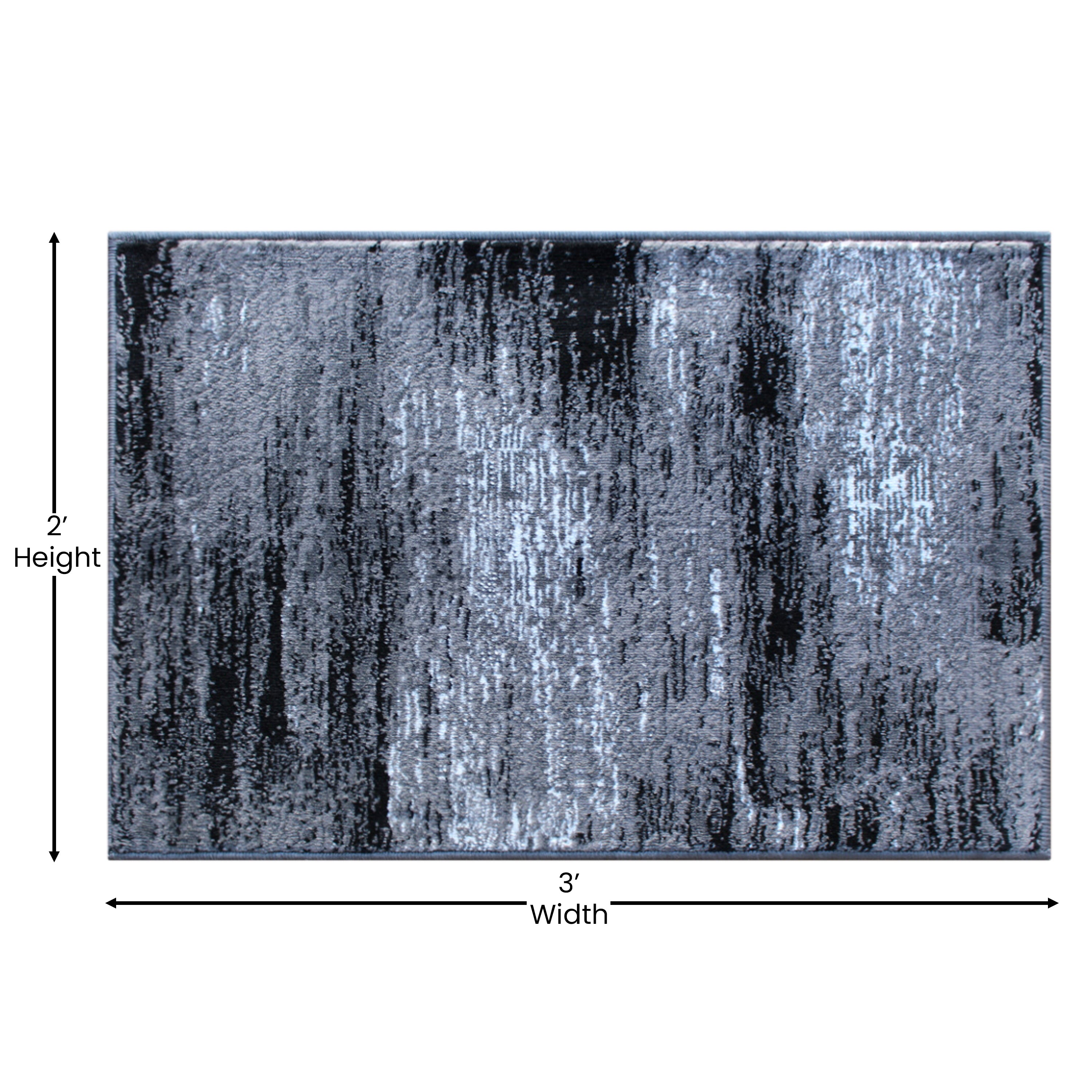 Rylan Collection 2' x 3' Gray Abstract Scraped Area Rug - Olefin Rug with Jute Backing - Living Room, Bedroom, & Entryway