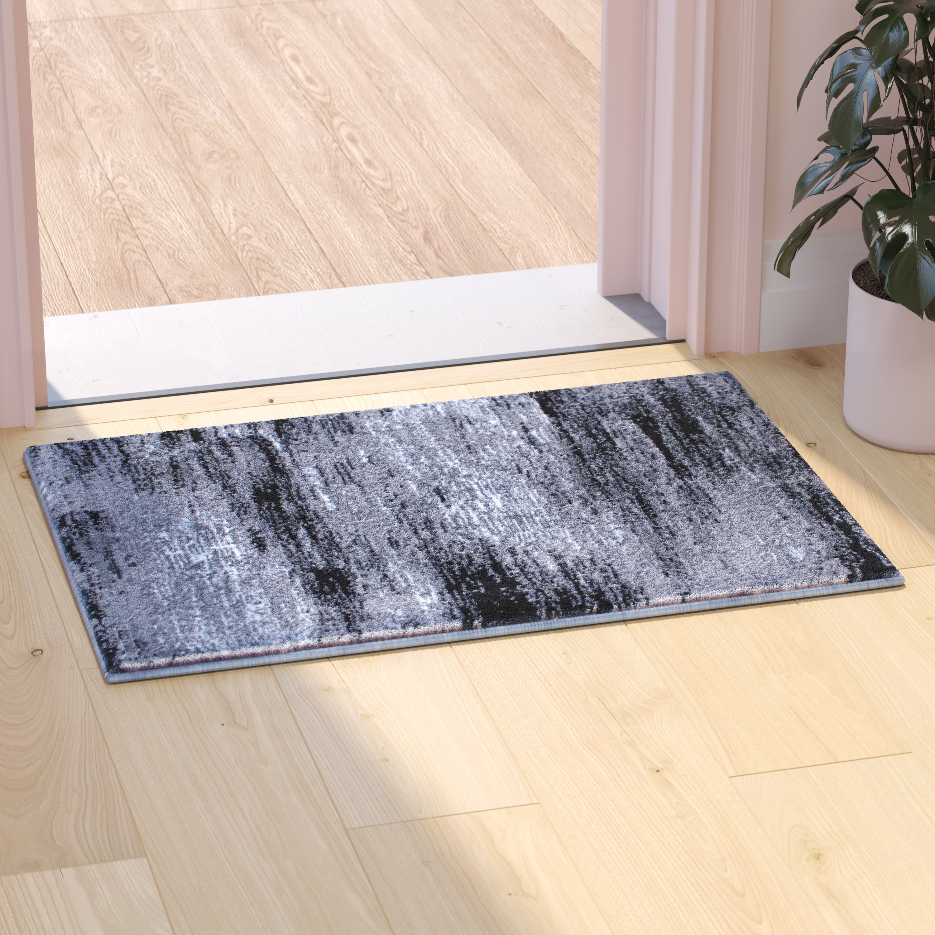 Rylan Collection 2' x 3' Gray Abstract Scraped Area Rug - Olefin Rug with Jute Backing - Living Room, Bedroom, & Entryway