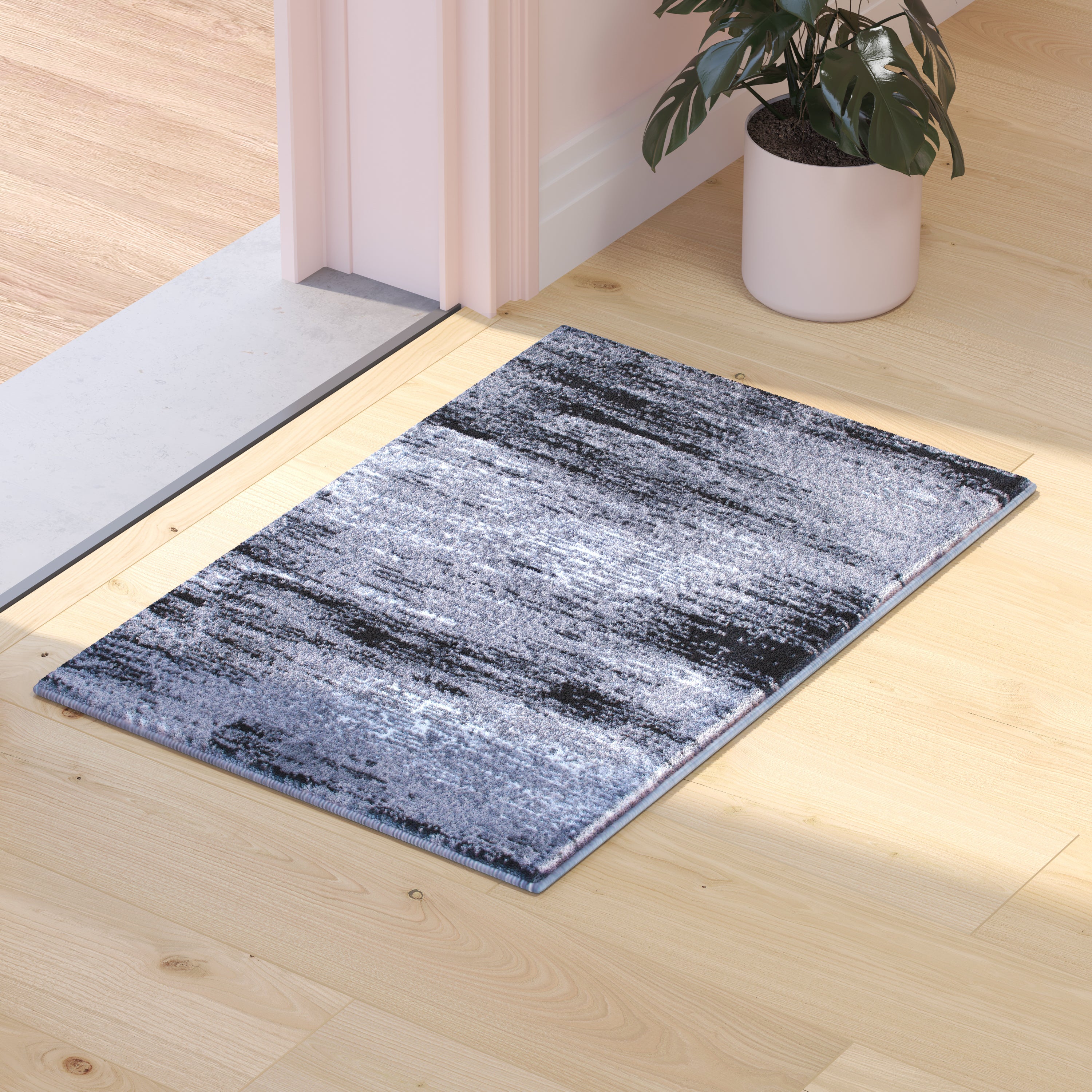 Rylan Collection 2' x 3' Gray Abstract Scraped Area Rug - Olefin Rug with Jute Backing - Living Room, Bedroom, & Entryway
