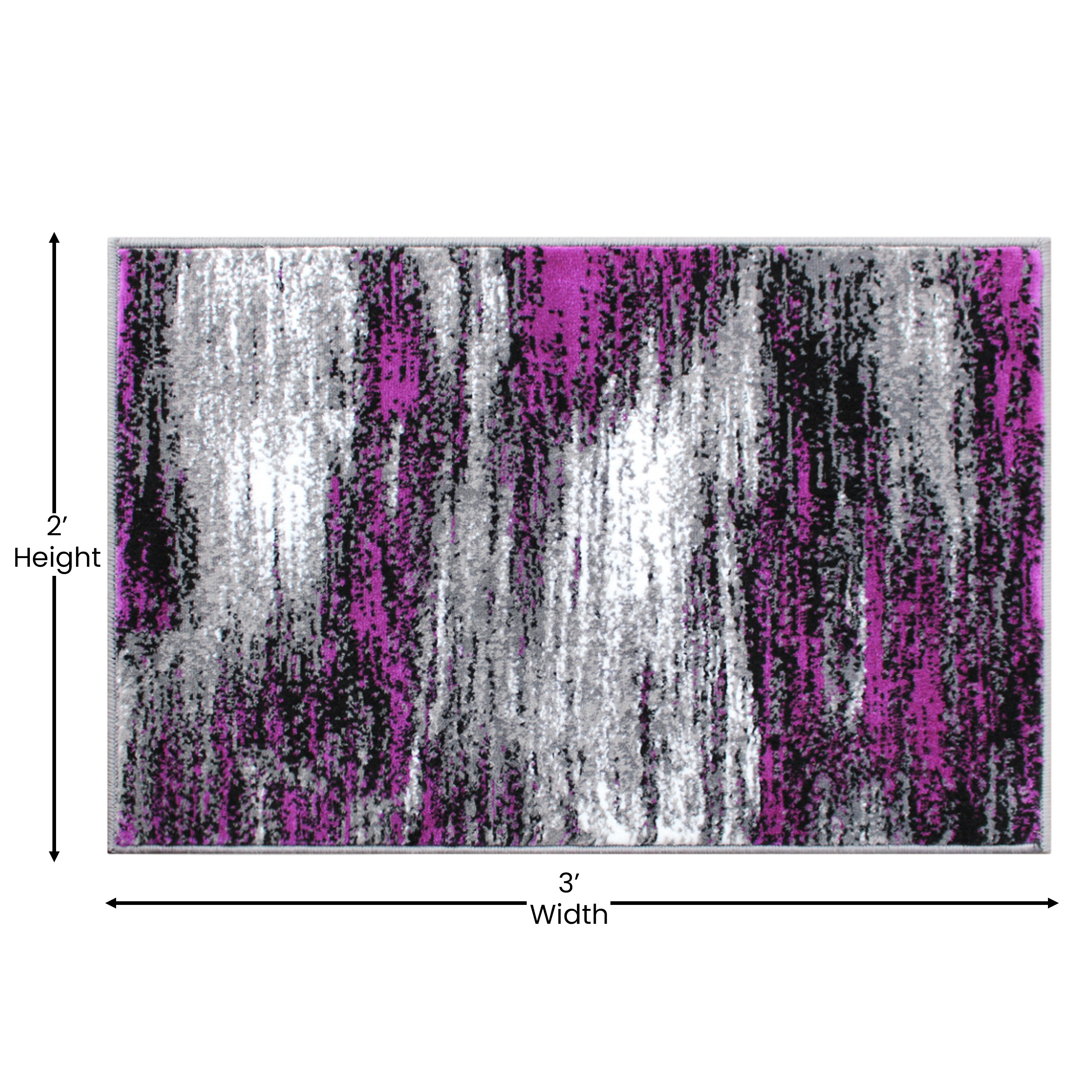 Rylan Collection 2' x 3' Purple Abstract Scraped Area Rug - Olefin Rug with Jute Backing - Living Room, Bedroom, & Entryway