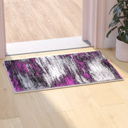 Rylan Collection 2' x 3' Purple Abstract Scraped Area Rug - Olefin Rug with Jute Backing - Living Room, Bedroom, & Entryway