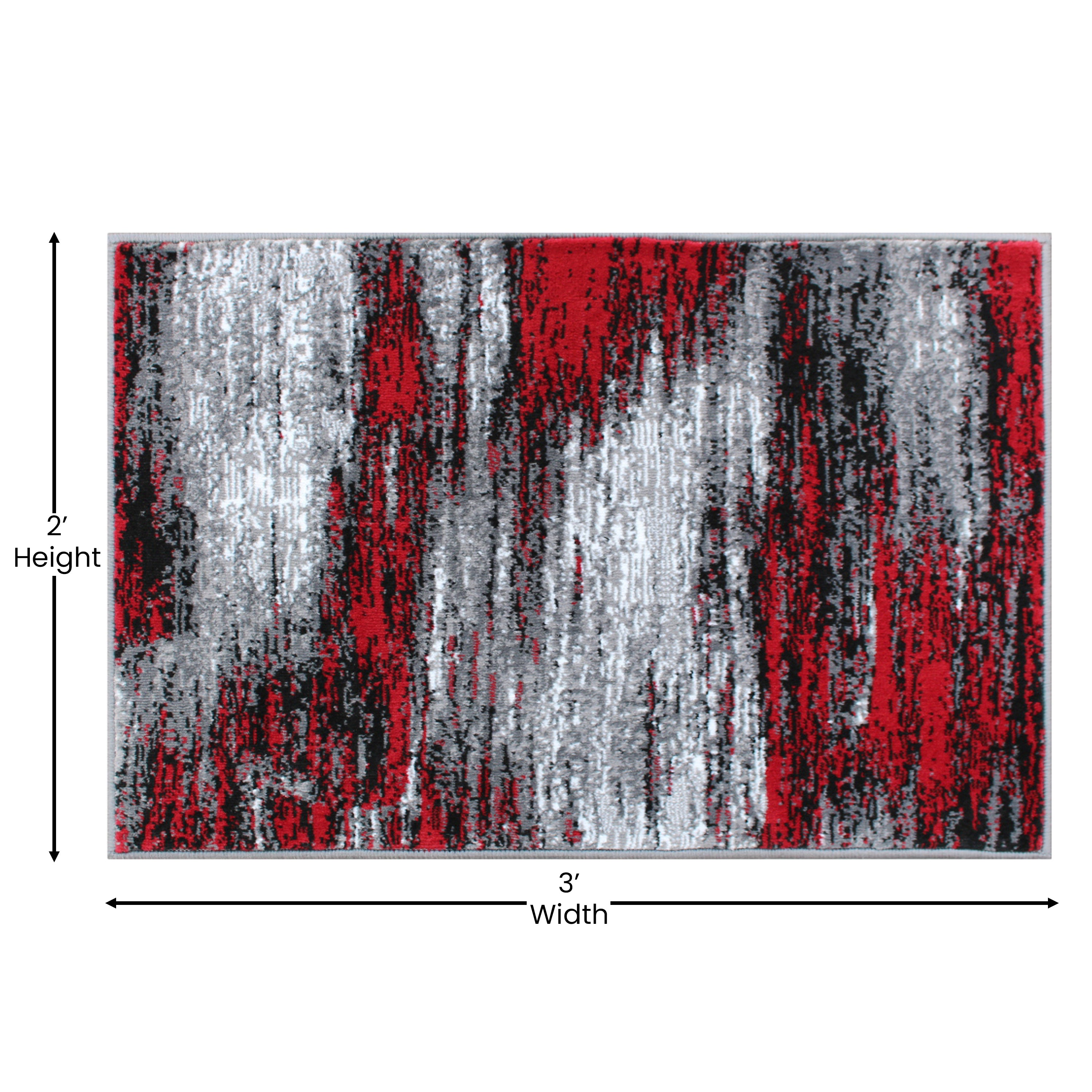 Rylan Collection 2' x 3' Red Abstract Scraped Area Rug - Olefin Rug with Jute Backing - Living Room, Bedroom, & Entryway