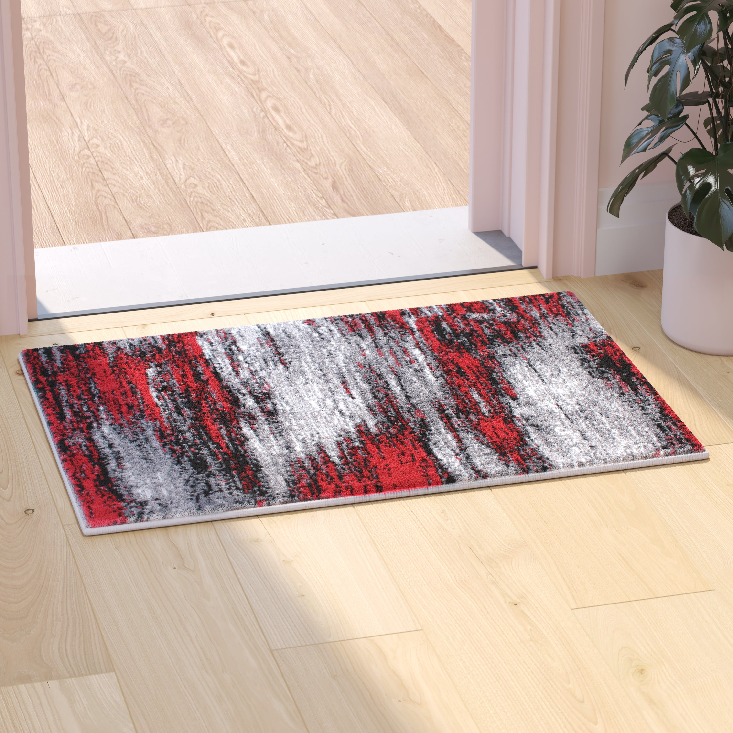 Rylan Collection 2' x 3' Red Abstract Scraped Area Rug - Olefin Rug with Jute Backing - Living Room, Bedroom, & Entryway