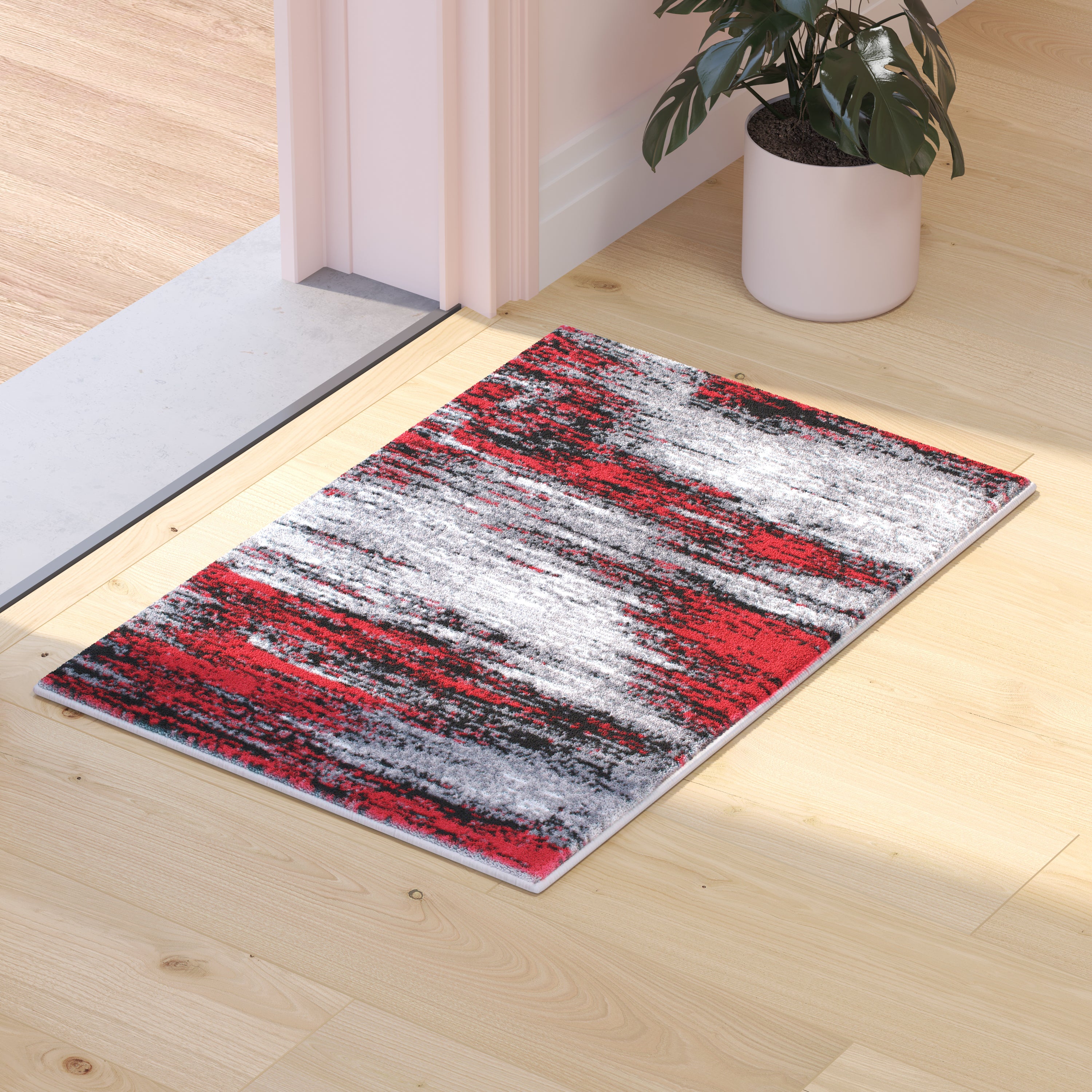 Rylan Collection 2' x 3' Red Abstract Scraped Area Rug - Olefin Rug with Jute Backing - Living Room, Bedroom, & Entryway