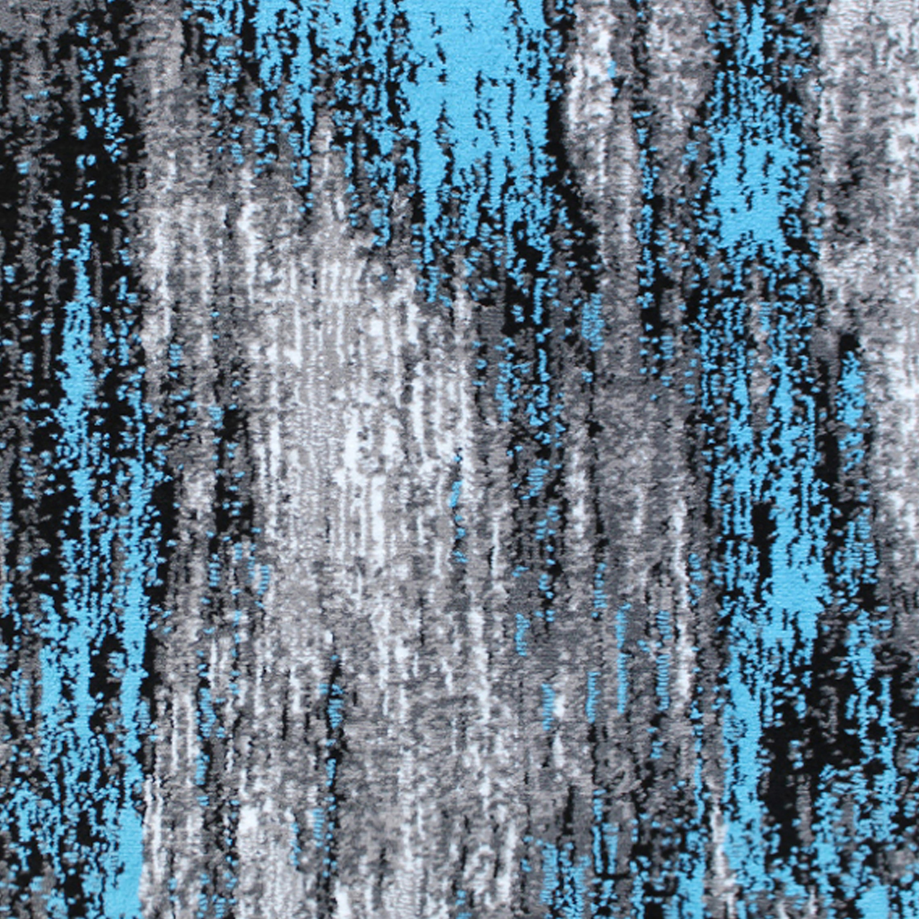 Rylan Collection 2' x 7' Blue Abstract Area Rug - Olefin Rug with Jute Backing for Hallway, Entryway, Bedroom, Living Room