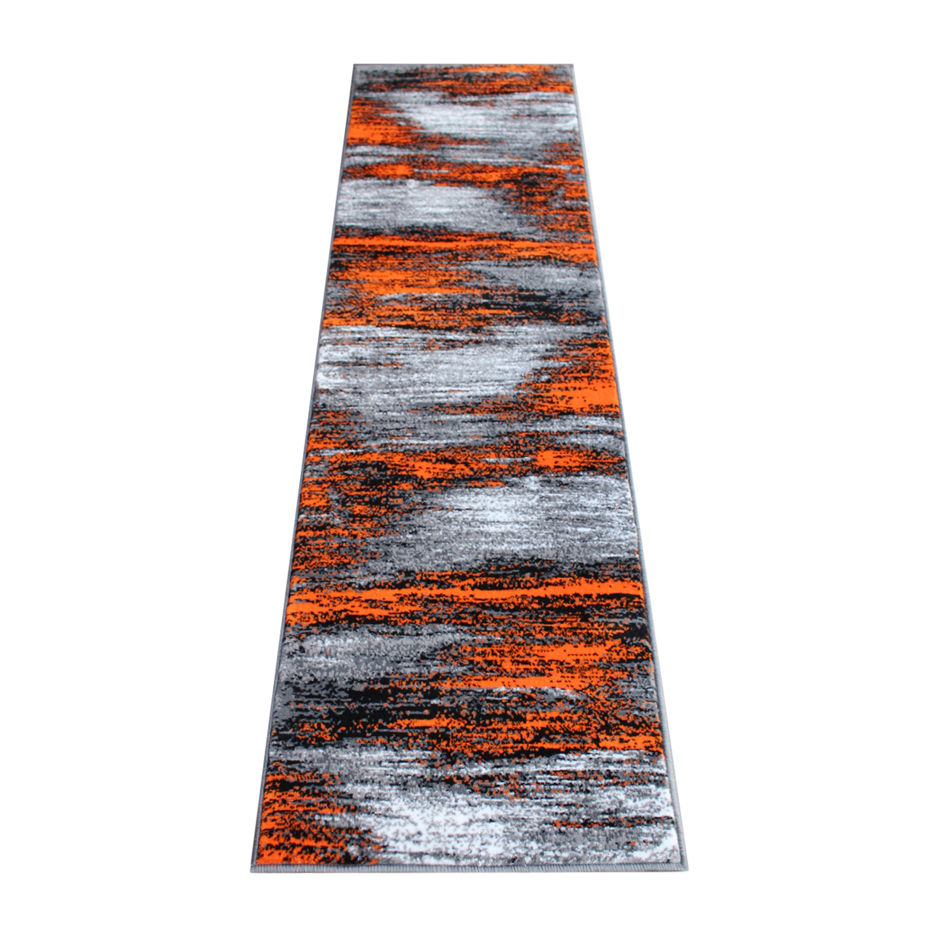 Rylan Collection 2' x 7' Orange Abstract Area Rug - Olefin Rug with Jute Backing for Hallway, Entryway, Bedroom, Living Room