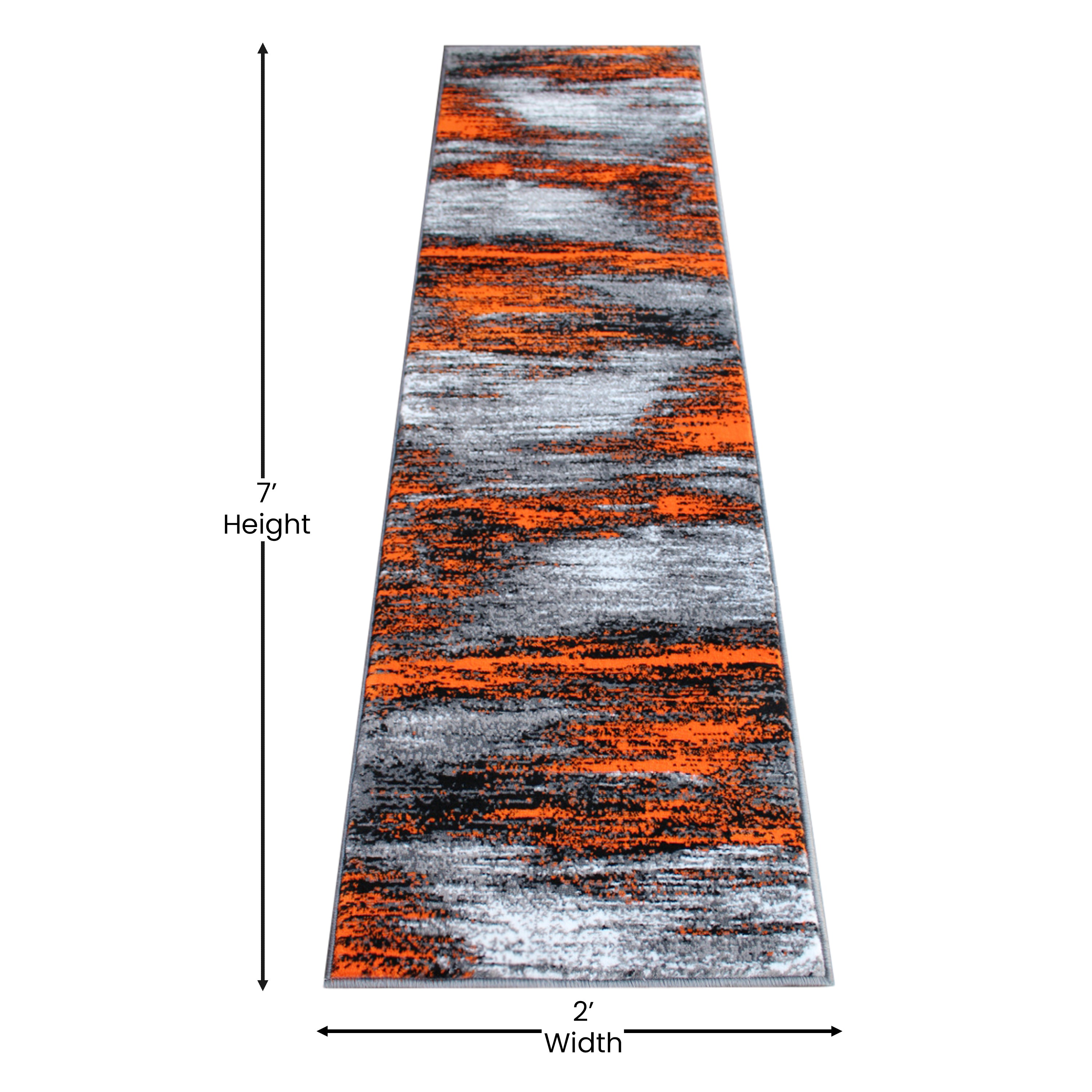 Rylan Collection 2' x 7' Orange Abstract Area Rug - Olefin Rug with Jute Backing for Hallway, Entryway, Bedroom, Living Room