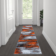 Rylan Collection 2' x 7' Orange Abstract Area Rug - Olefin Rug with Jute Backing for Hallway, Entryway, Bedroom, Living Room