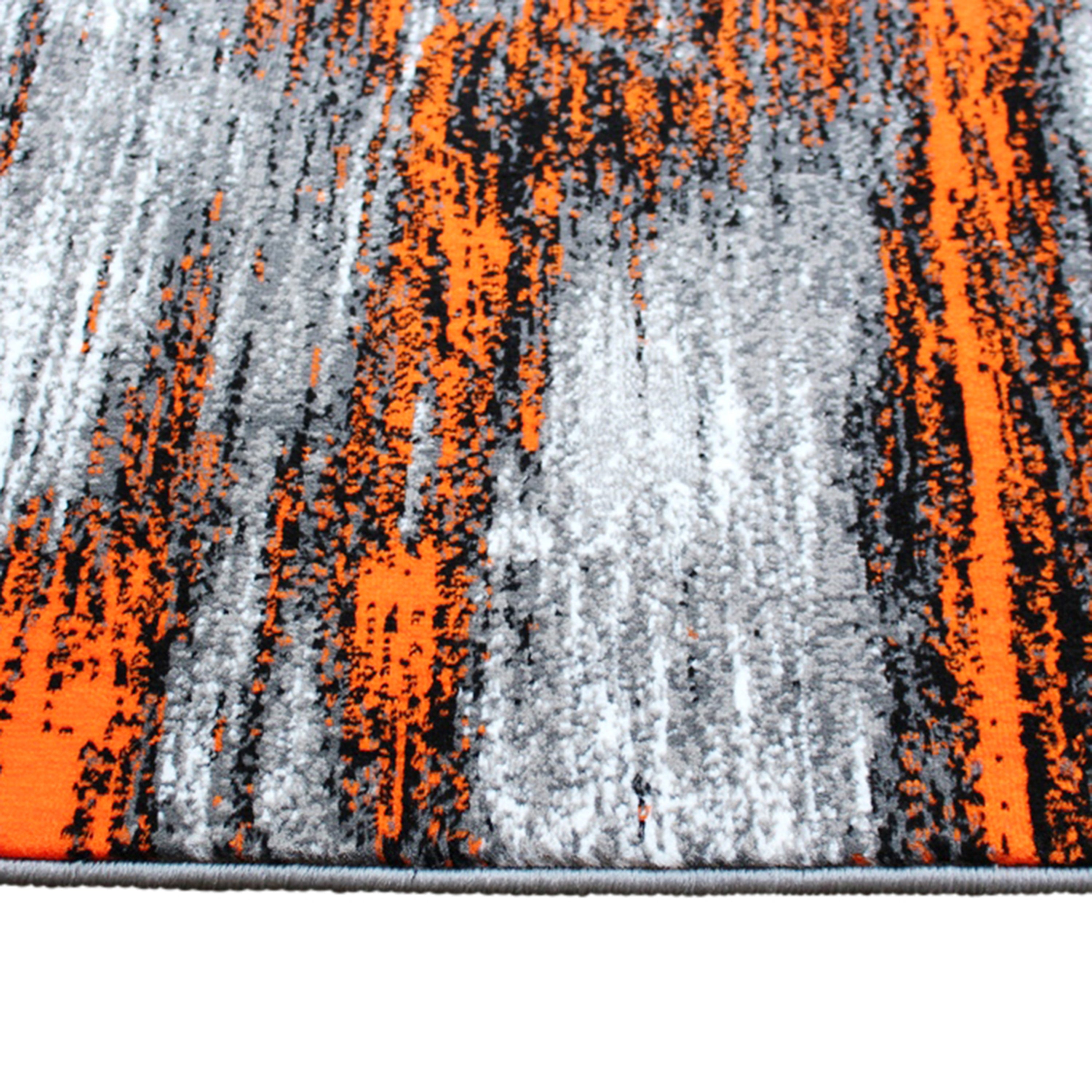 Rylan Collection 2' x 7' Orange Abstract Area Rug - Olefin Rug with Jute Backing for Hallway, Entryway, Bedroom, Living Room