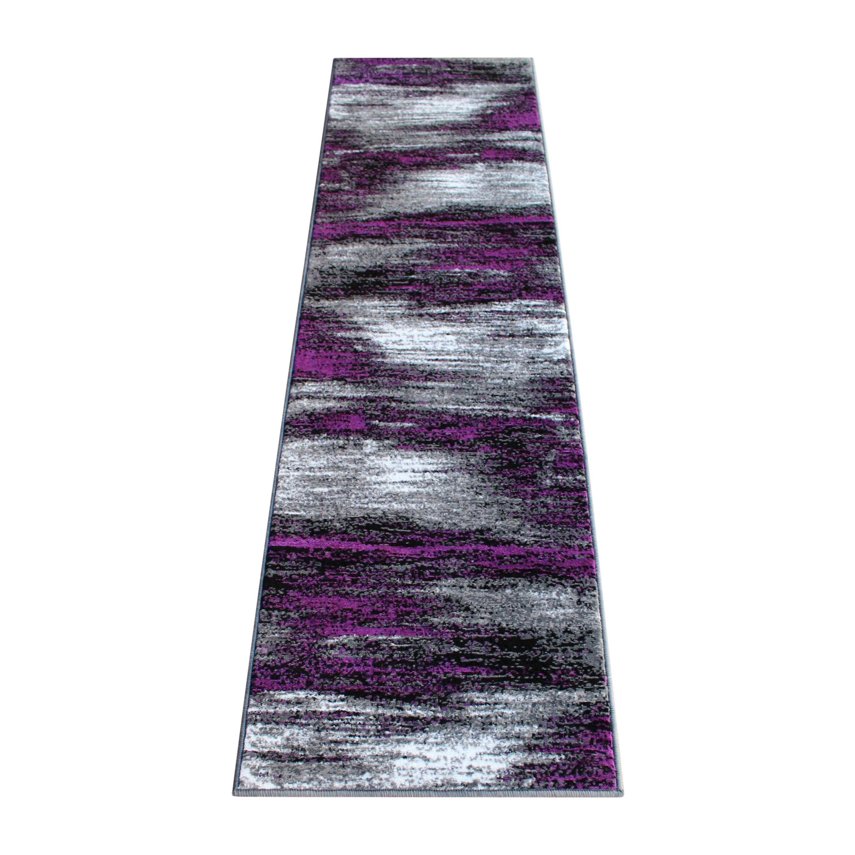 Rylan Collection 2' x 7' Purple Abstract Area Rug - Olefin Rug with Jute Backing for Hallway, Entryway, Bedroom, Living Room