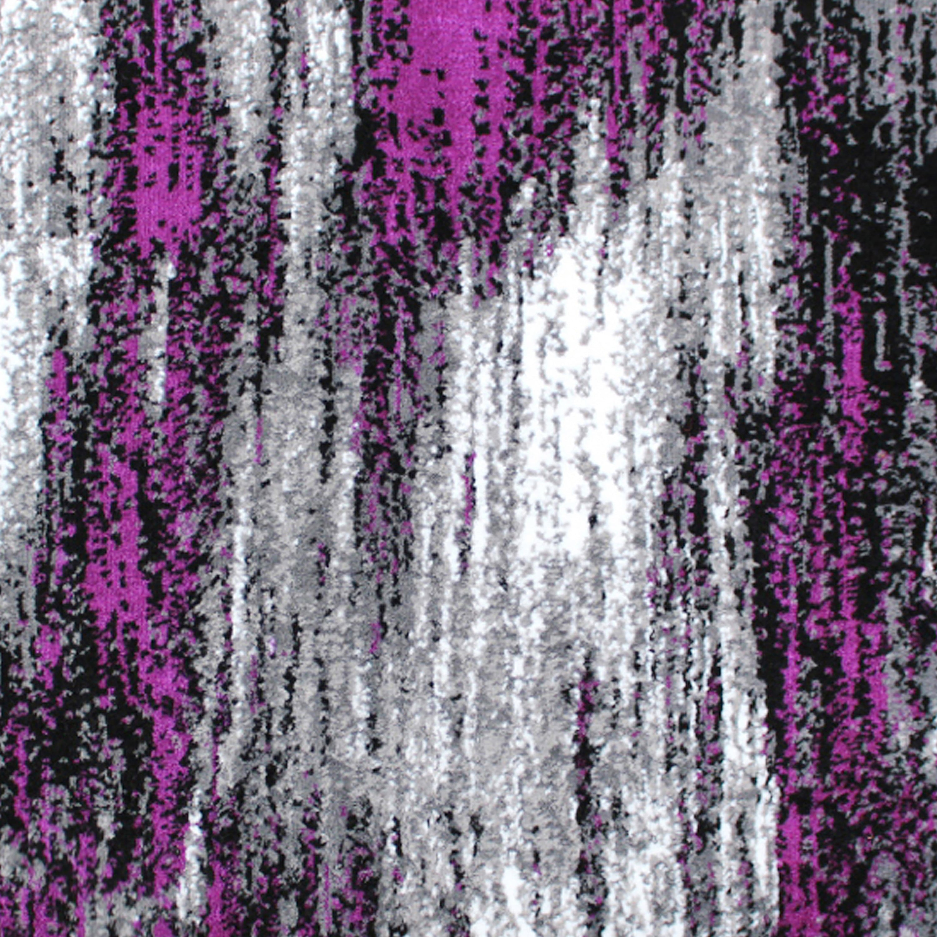 Rylan Collection 2' x 7' Purple Abstract Area Rug - Olefin Rug with Jute Backing for Hallway, Entryway, Bedroom, Living Room