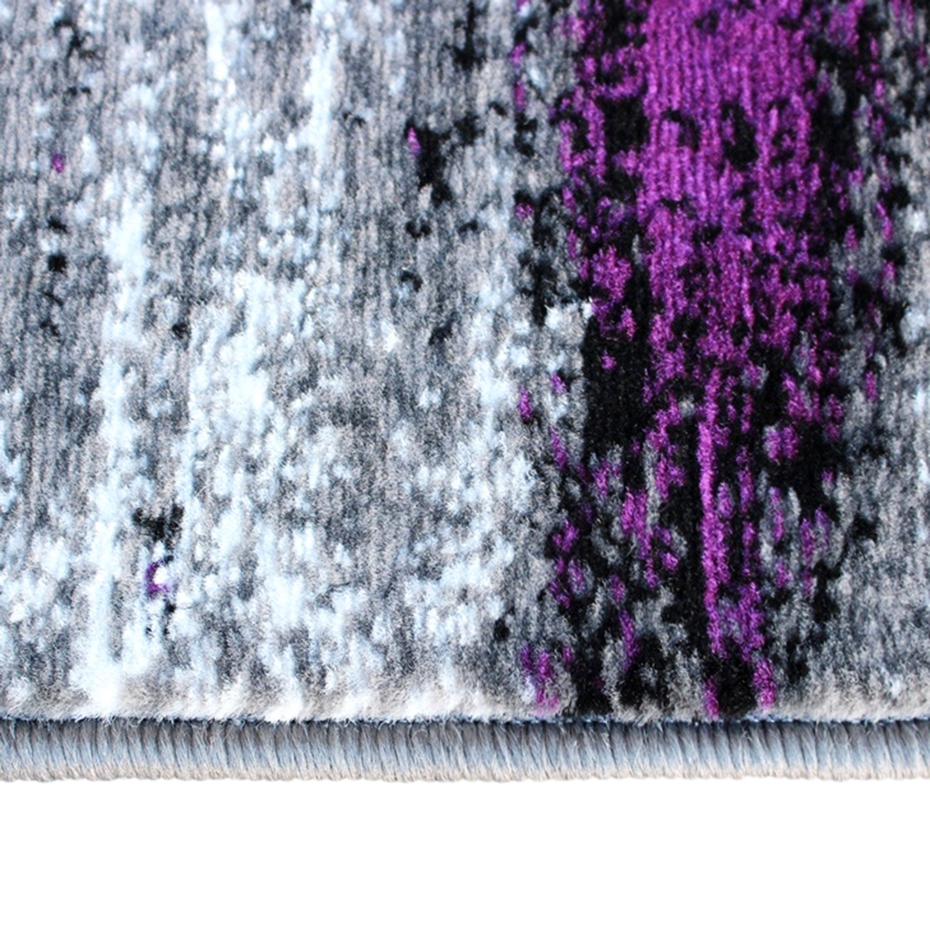 Rylan Collection 2' x 7' Purple Abstract Area Rug - Olefin Rug with Jute Backing for Hallway, Entryway, Bedroom, Living Room