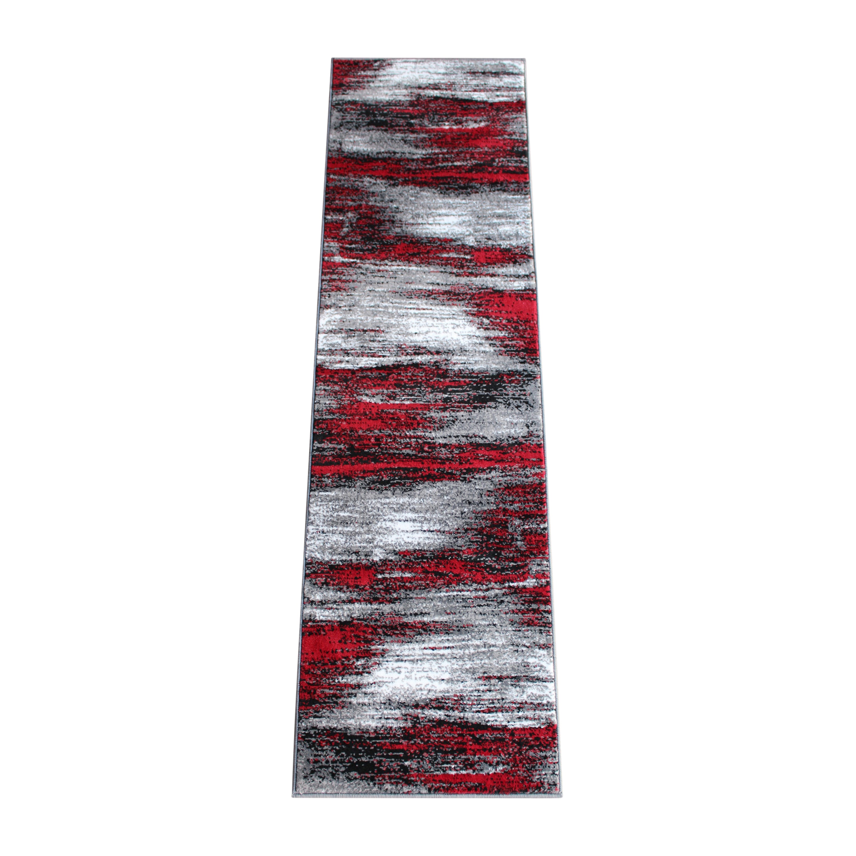 Rylan Collection 2' x 7' Red Abstract Area Rug - Olefin Rug with Jute Backing for Hallway, Entryway, Bedroom, Living Room