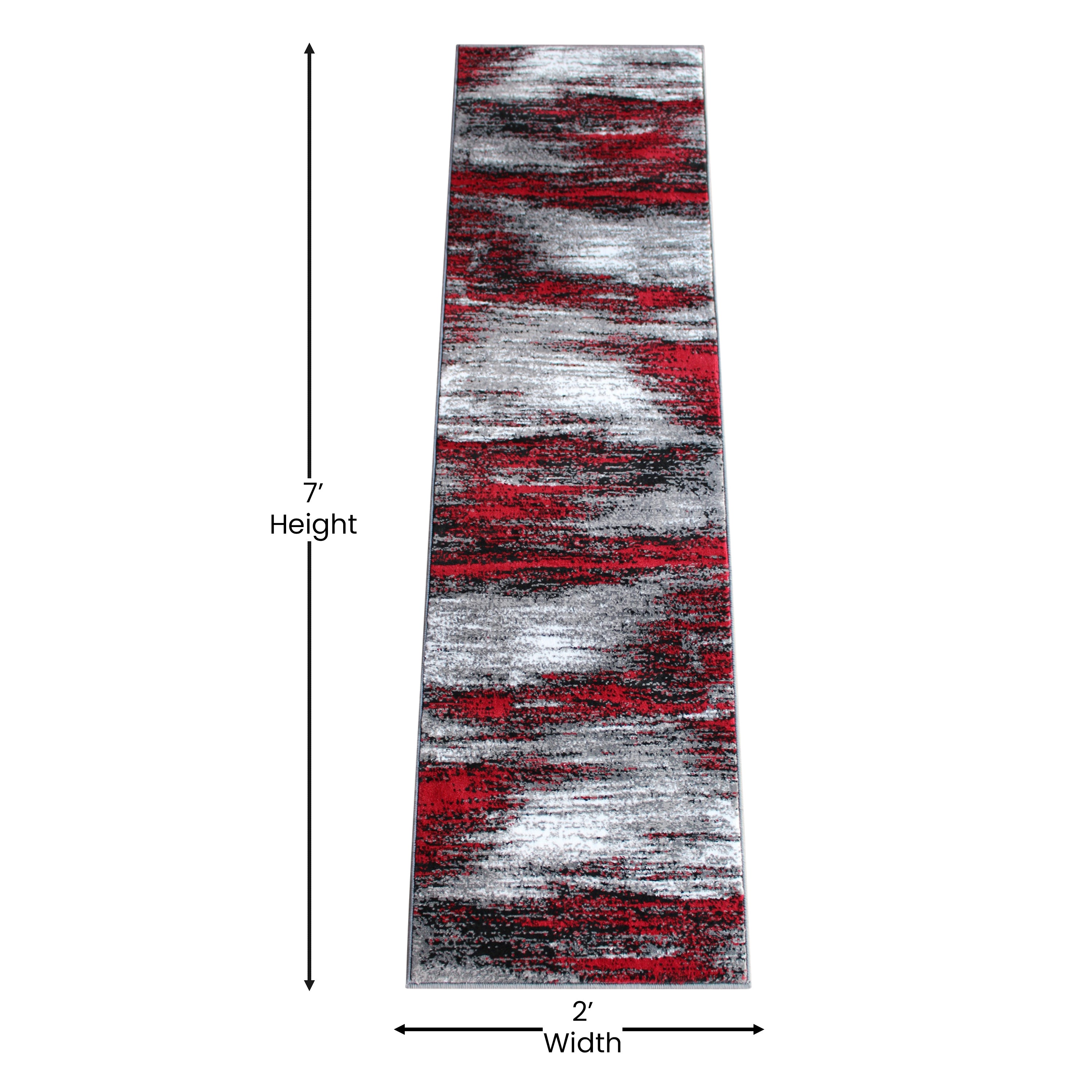 Rylan Collection 2' x 7' Red Abstract Area Rug - Olefin Rug with Jute Backing for Hallway, Entryway, Bedroom, Living Room