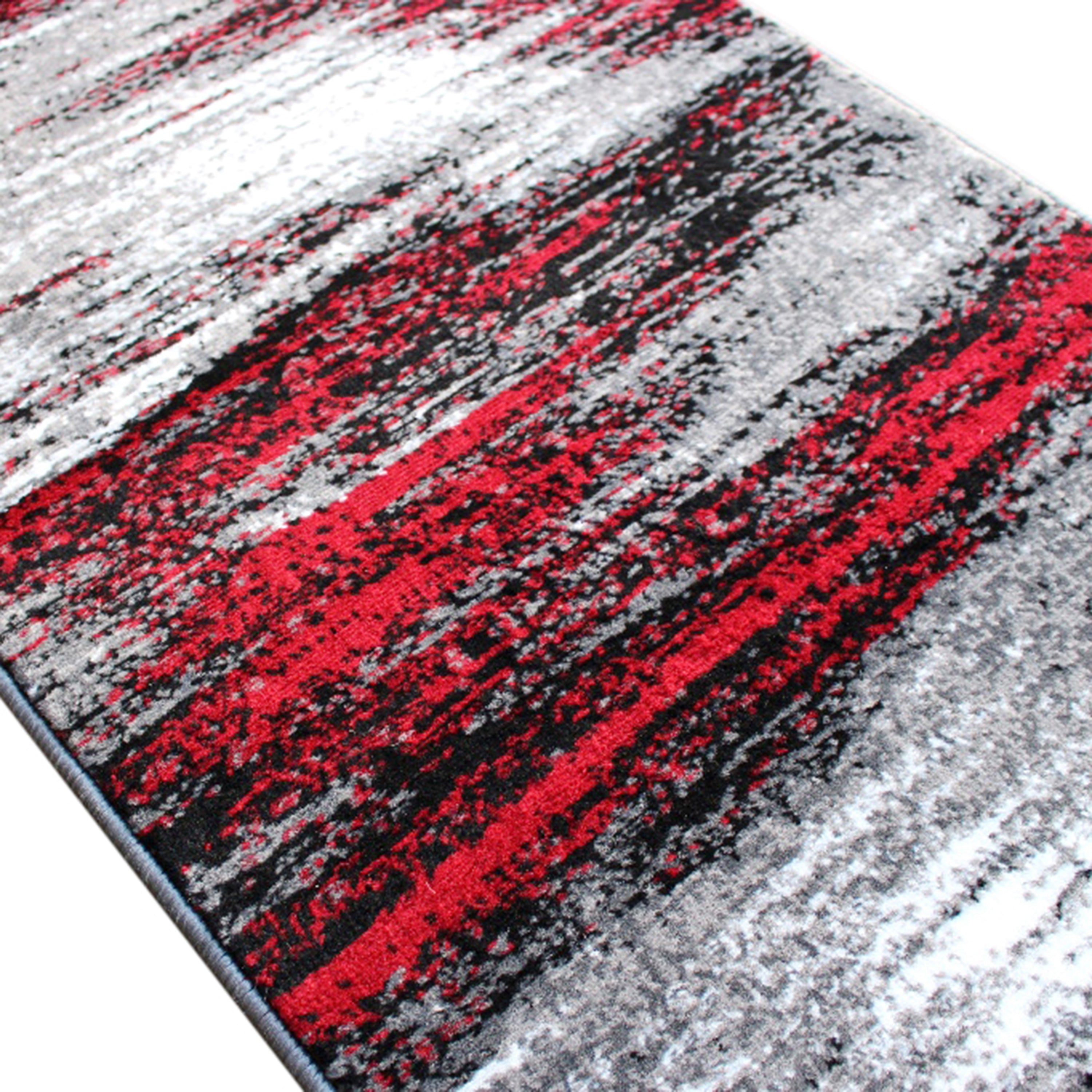 Rylan Collection 2' x 7' Red Abstract Area Rug - Olefin Rug with Jute Backing for Hallway, Entryway, Bedroom, Living Room