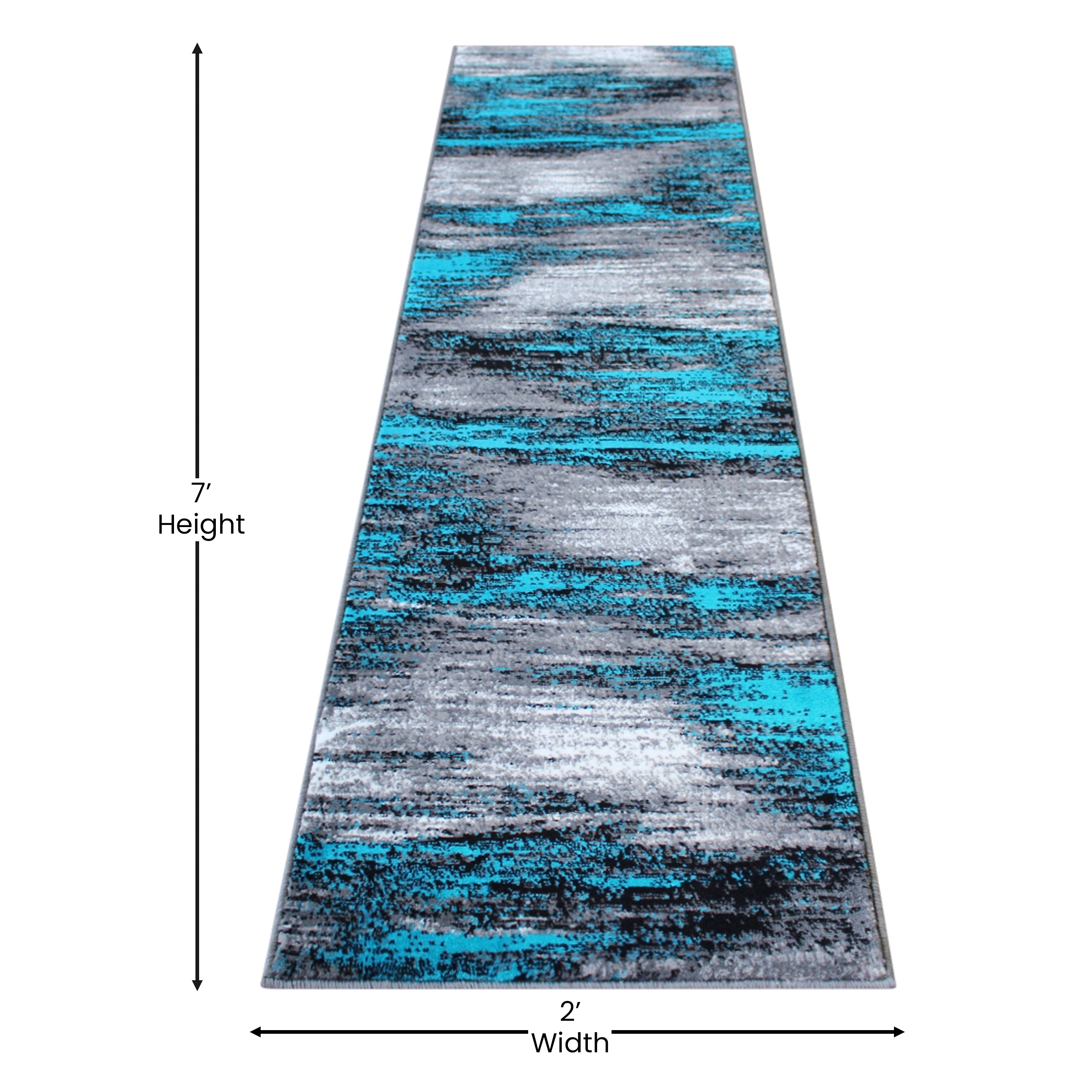 Rylan Collection 2' x 7' Turquoise Abstract Area Rug-Olefin Rug with Jute Backing for Hallway, Entryway, Bedroom, Living Room