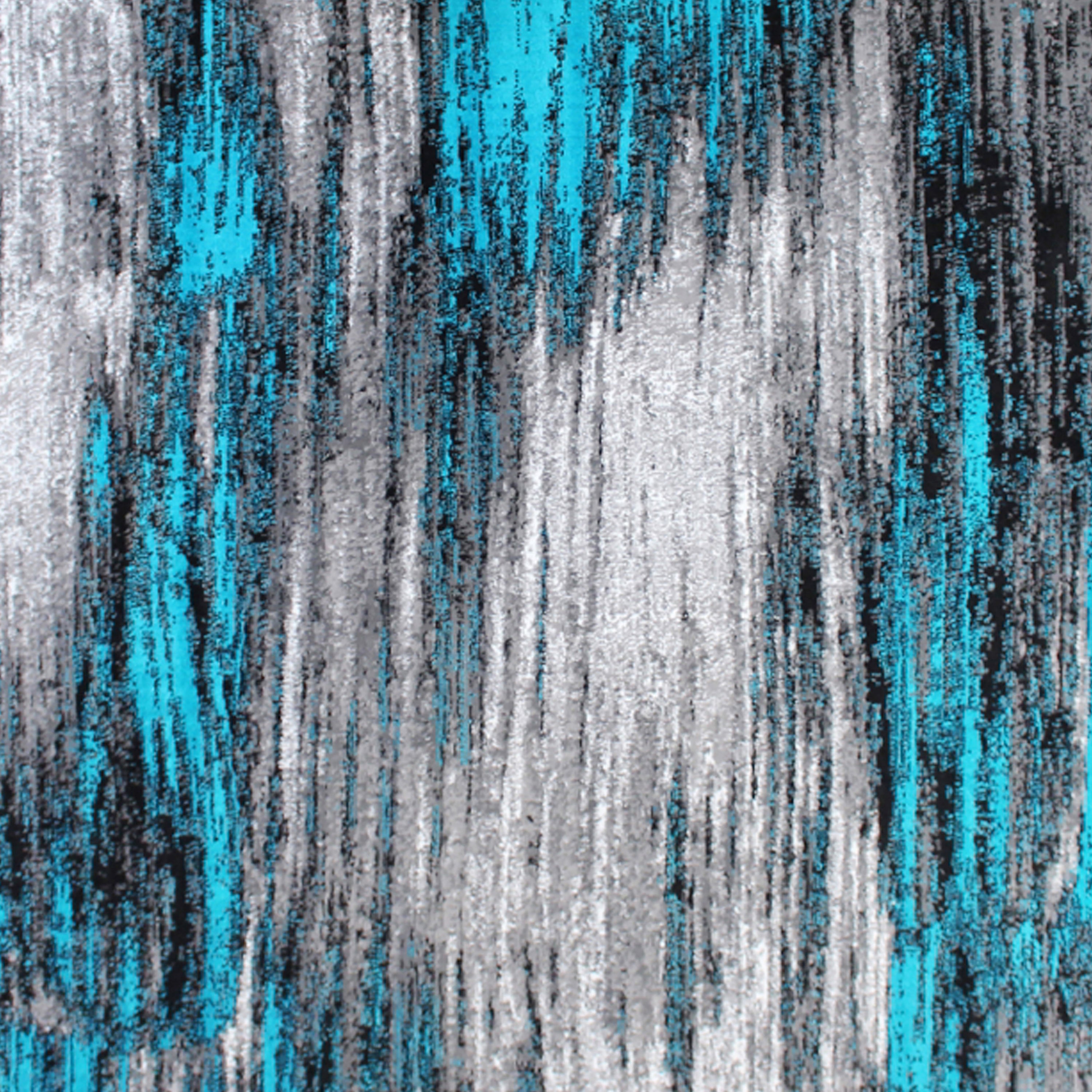 Rylan Collection 2' x 7' Turquoise Abstract Area Rug-Olefin Rug with Jute Backing for Hallway, Entryway, Bedroom, Living Room