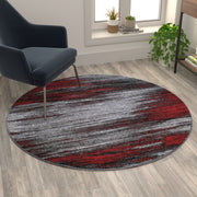 Rylan Collection 5' x 5' Round Red Abstract Area Rug - Olefin Rug with Jute Backing - Living Room, Bedroom, & Family Rooms