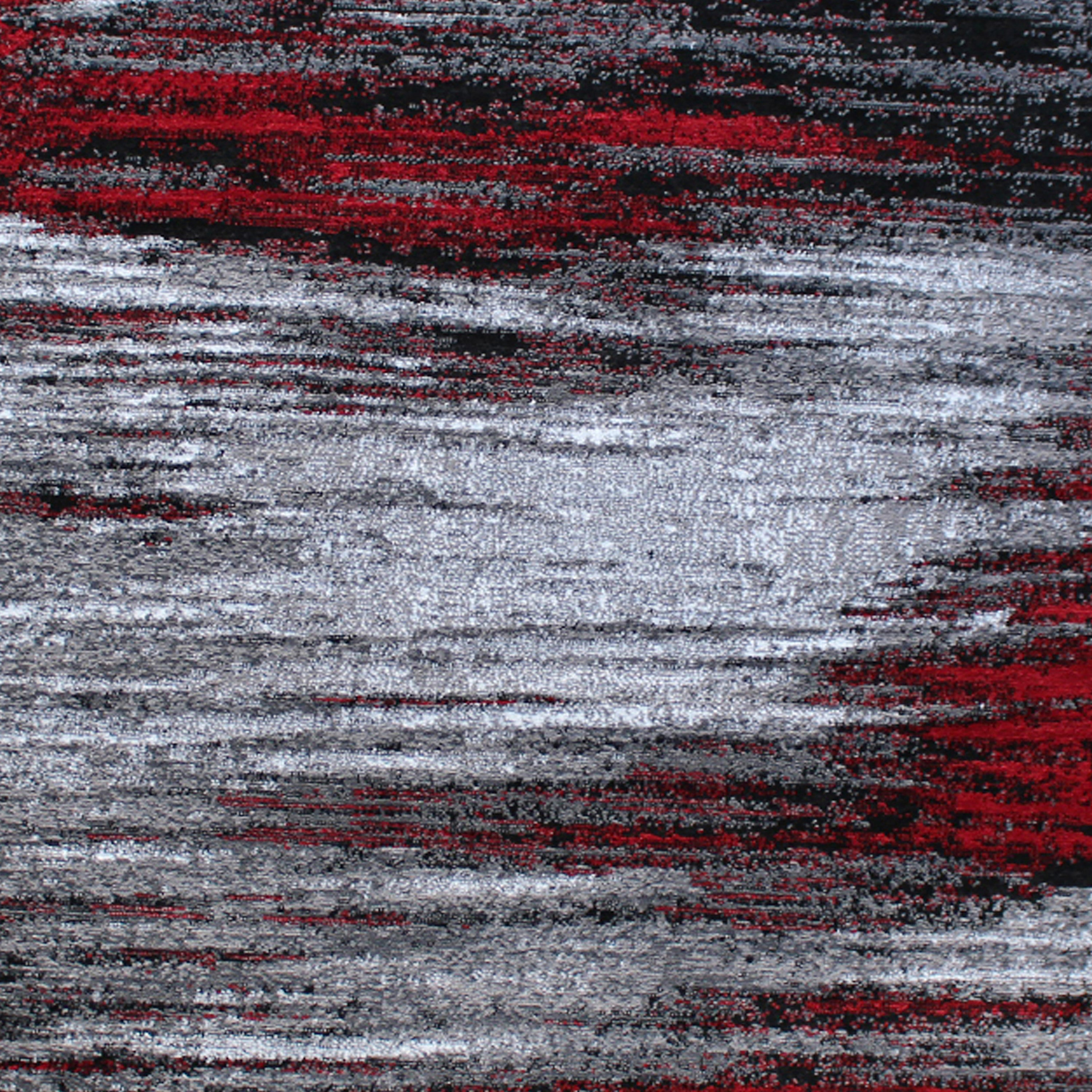 Rylan Collection 5' x 5' Round Red Abstract Area Rug - Olefin Rug with Jute Backing - Living Room, Bedroom, & Family Rooms