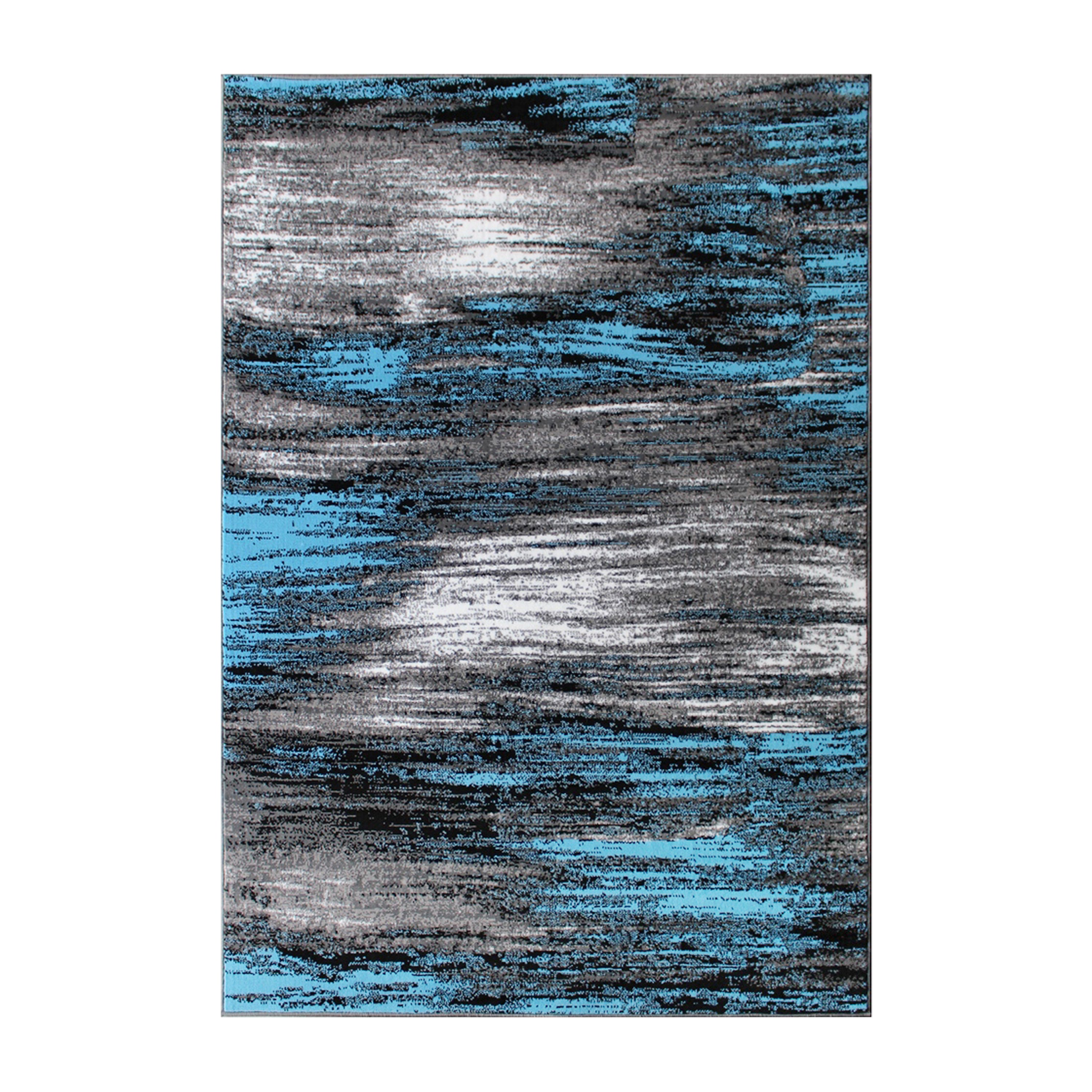 Rylan Collection 5' x 7' Blue Scraped Design Area Rug - Olefin Rug with Jute Backing - Living Room, Bedroom, Entryway
