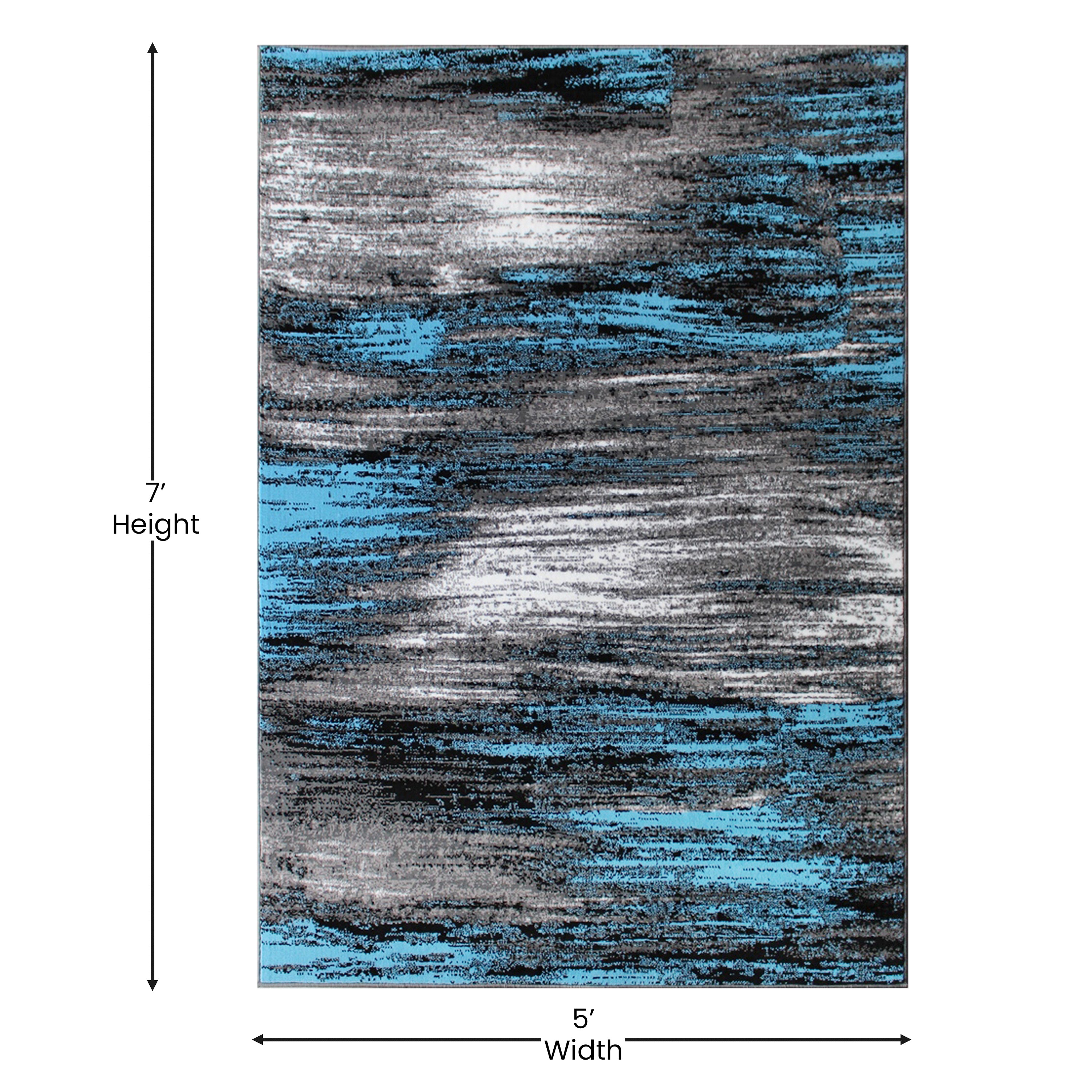 Rylan Collection 5' x 7' Blue Scraped Design Area Rug - Olefin Rug with Jute Backing - Living Room, Bedroom, Entryway