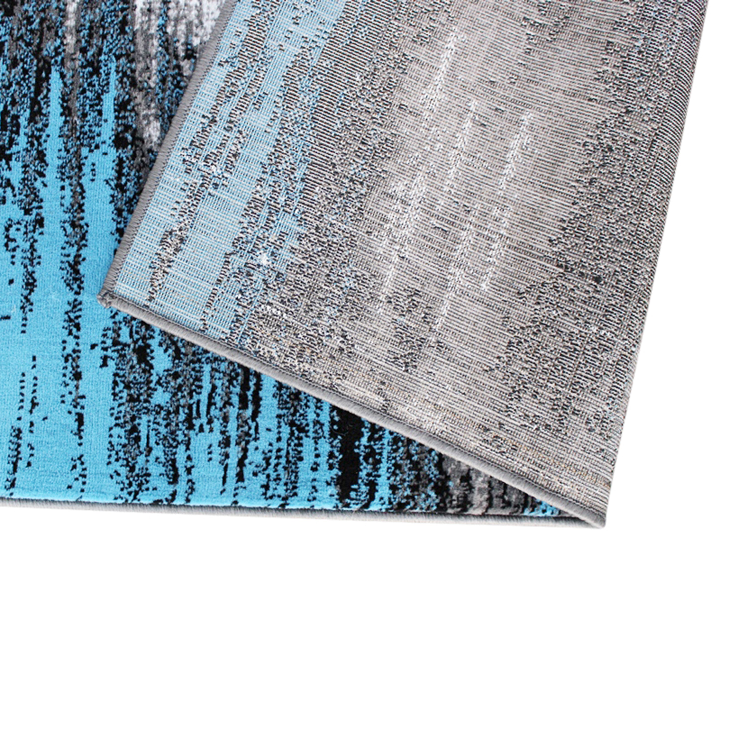 Rylan Collection 5' x 7' Blue Scraped Design Area Rug - Olefin Rug with Jute Backing - Living Room, Bedroom, Entryway
