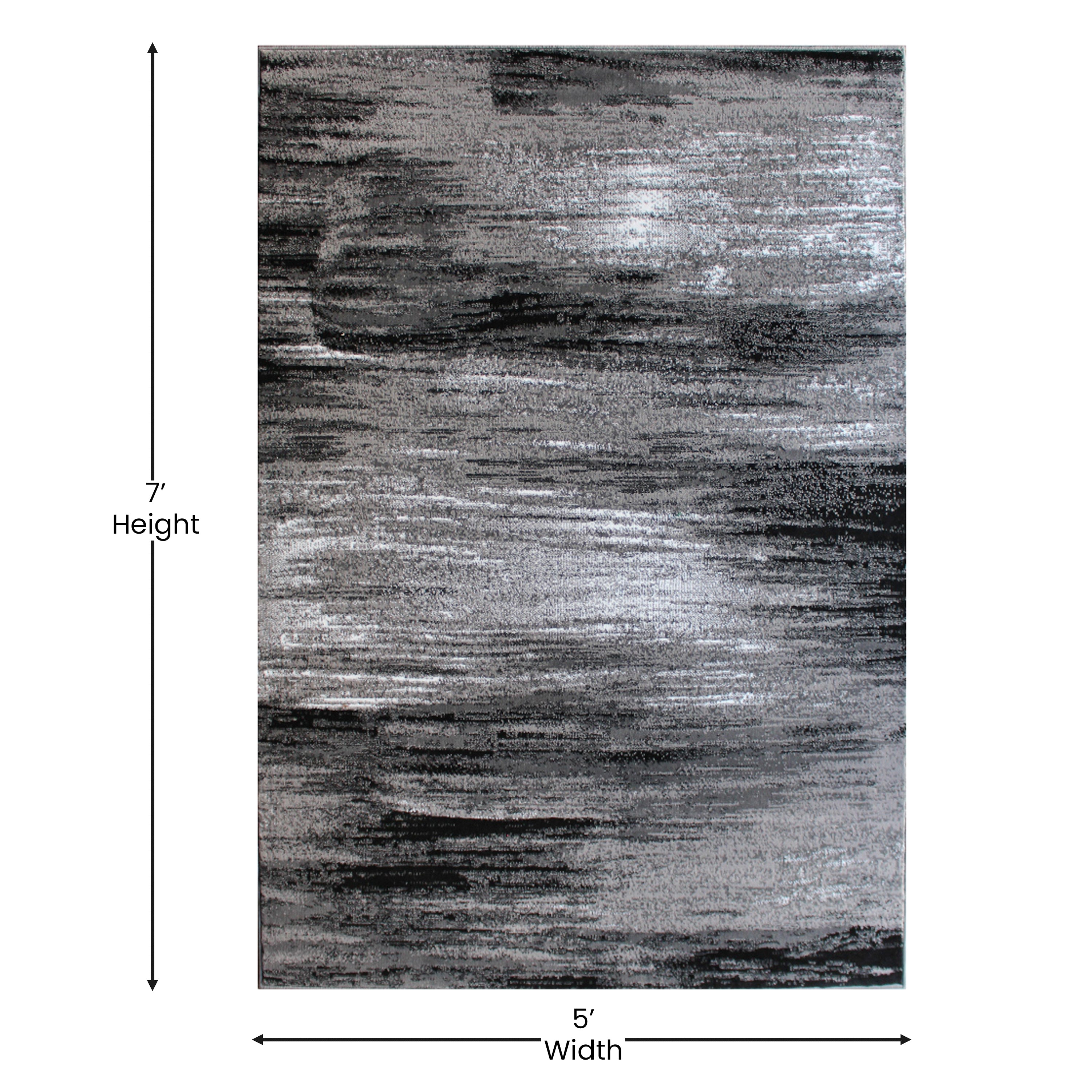 Rylan Collection 5' x 7' Gray Scraped Design Area Rug - Olefin Rug with Jute Backing - Living Room, Bedroom, Entryway