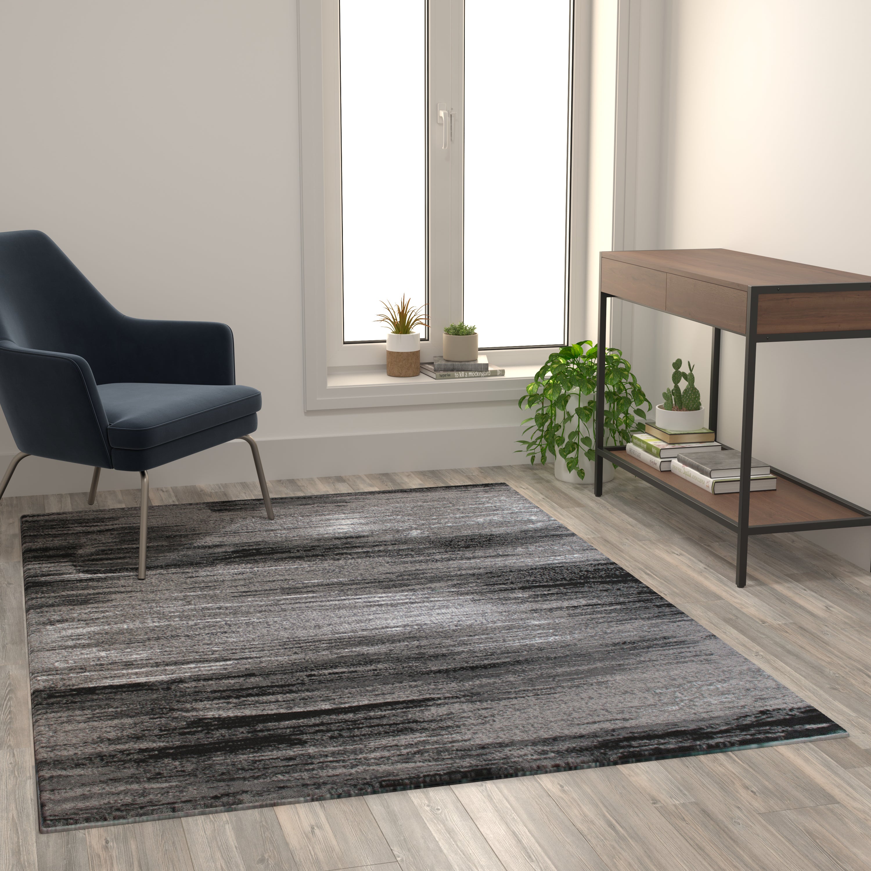 Rylan Collection 5' x 7' Gray Scraped Design Area Rug - Olefin Rug with Jute Backing - Living Room, Bedroom, Entryway