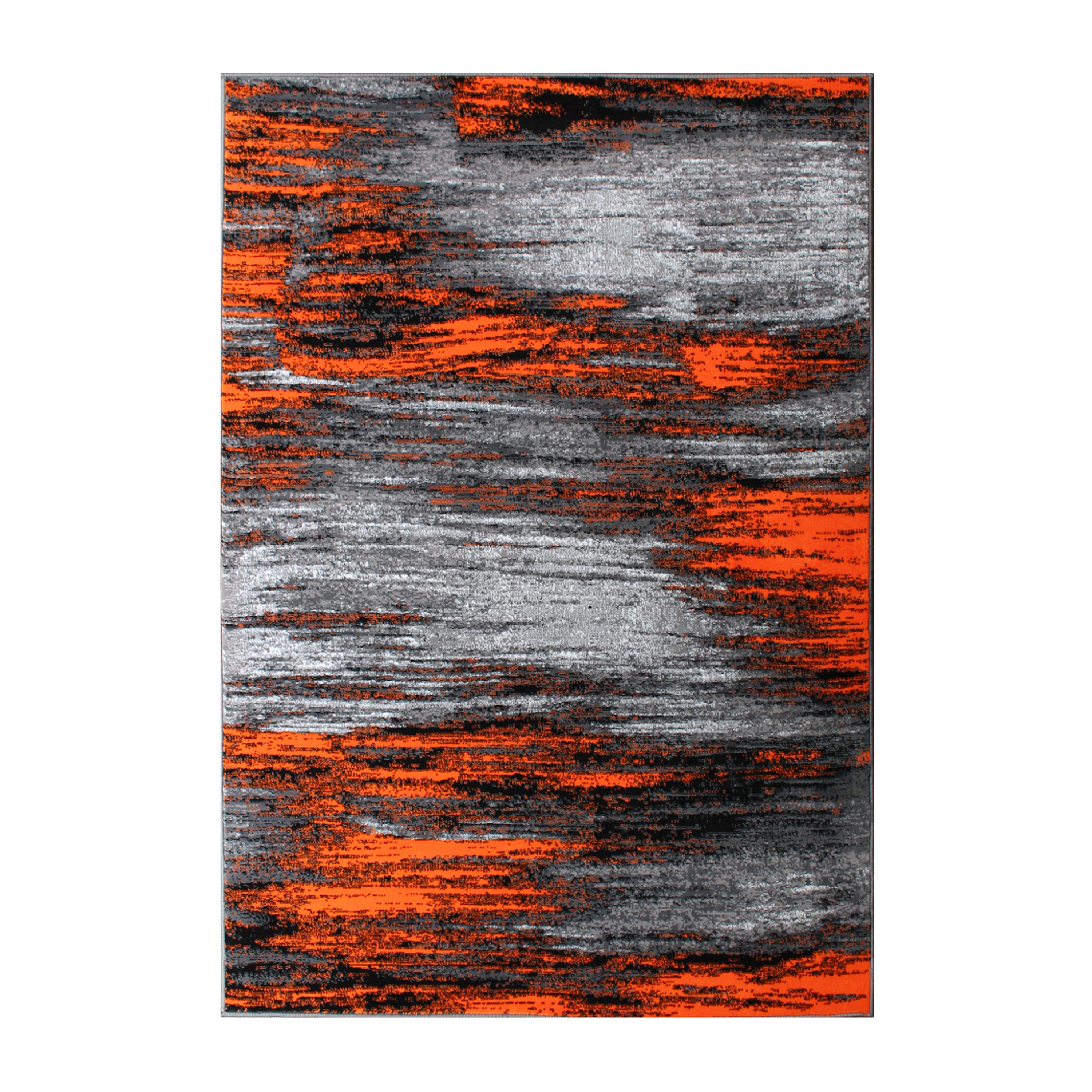Rylan Collection 5' x 7' Orange Scraped Design Area Rug - Olefin Rug with Jute Backing - Living Room, Bedroom, Entryway