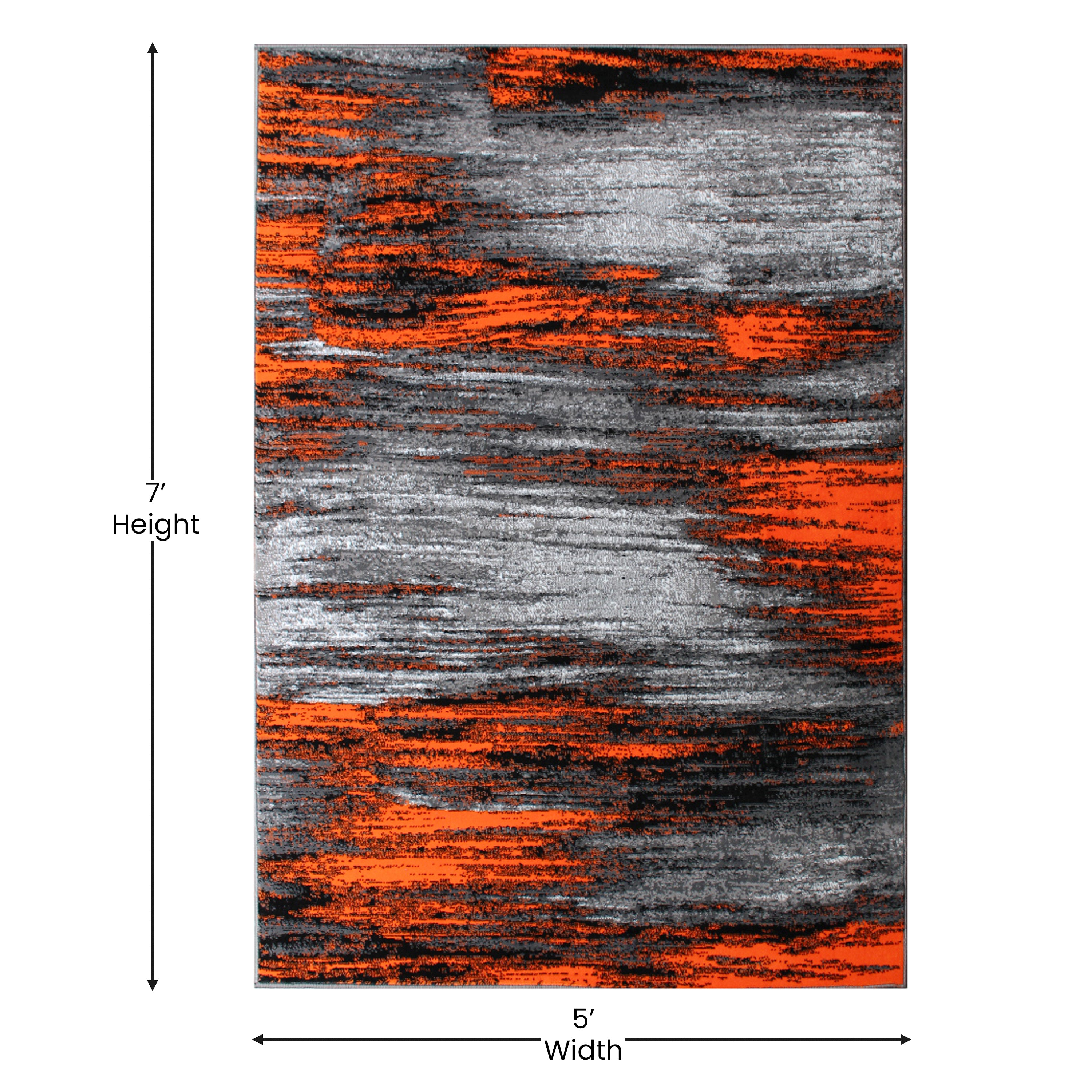 Rylan Collection 5' x 7' Orange Scraped Design Area Rug - Olefin Rug with Jute Backing - Living Room, Bedroom, Entryway