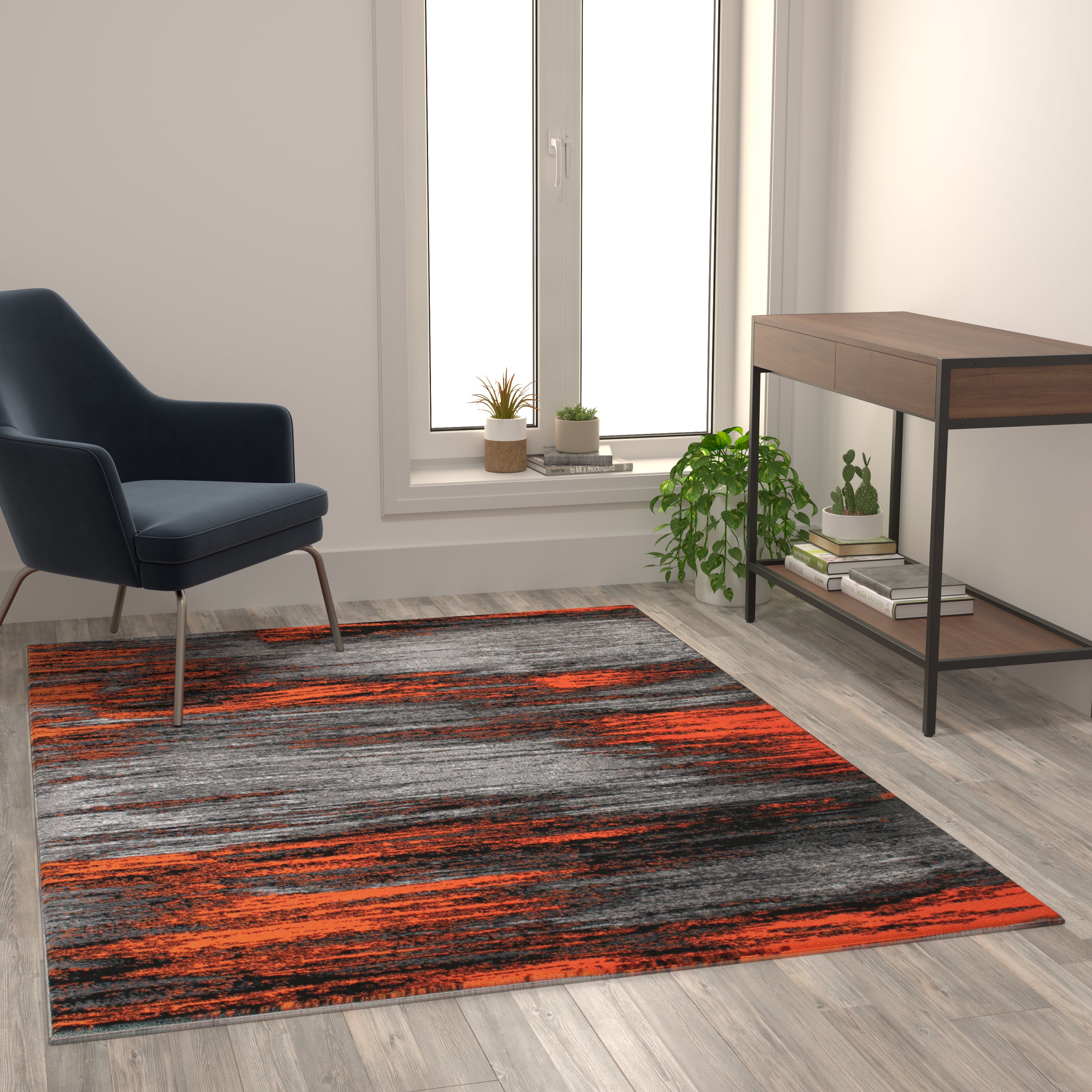 Rylan Collection 5' x 7' Orange Scraped Design Area Rug - Olefin Rug with Jute Backing - Living Room, Bedroom, Entryway
